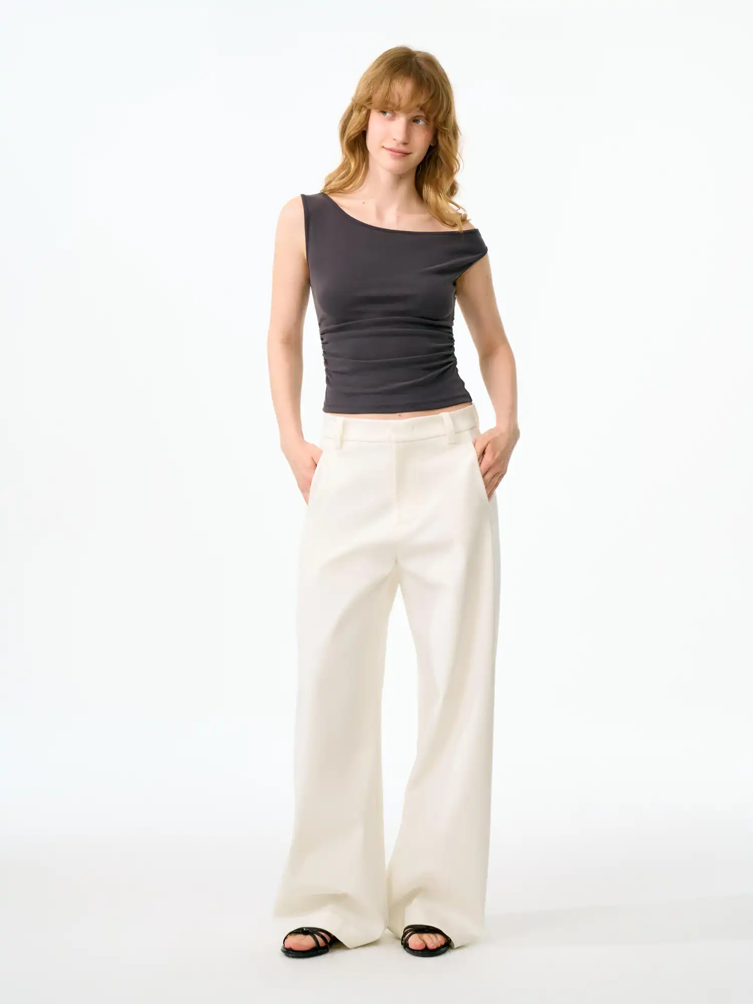 Minimal Curved Leg High Rise Wide Pants - Image 5