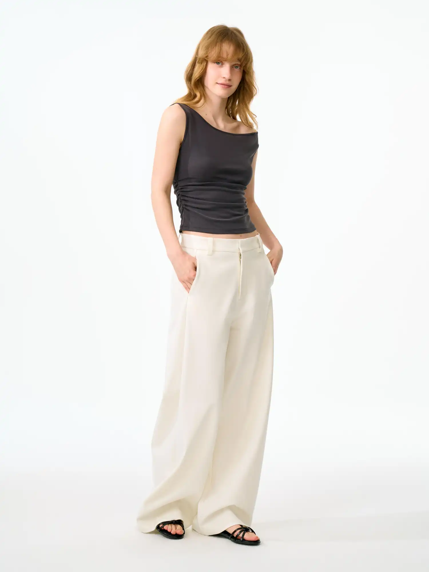 Minimal Curved Leg High Rise Wide Pants - Image 6