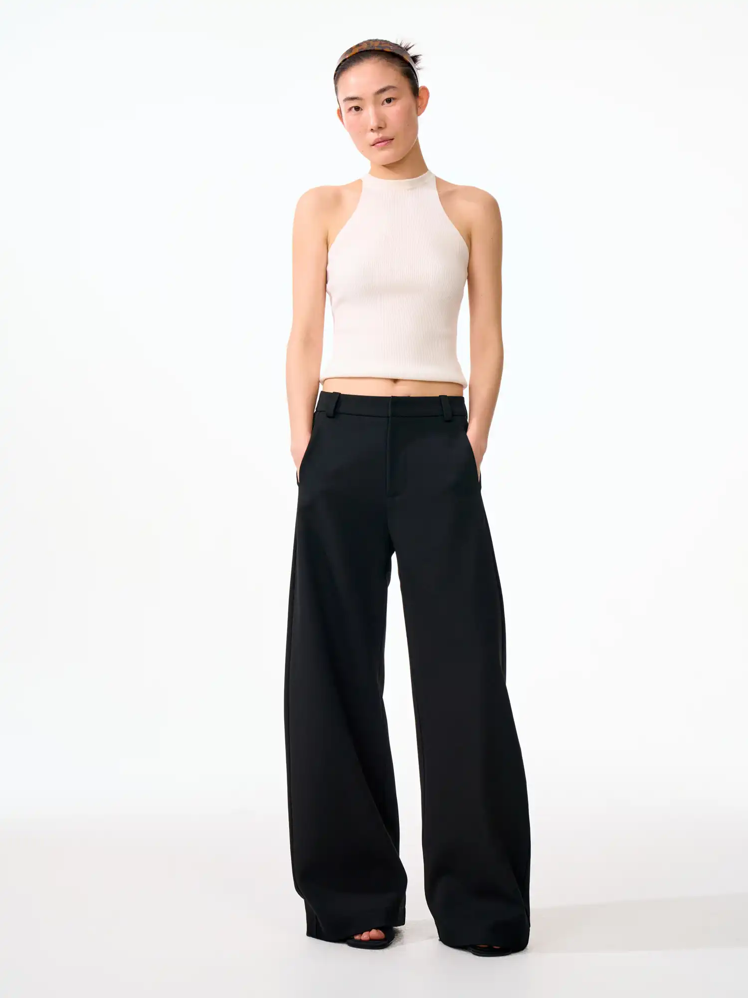 Minimal Curved Leg High Rise Wide Pants - Image 9