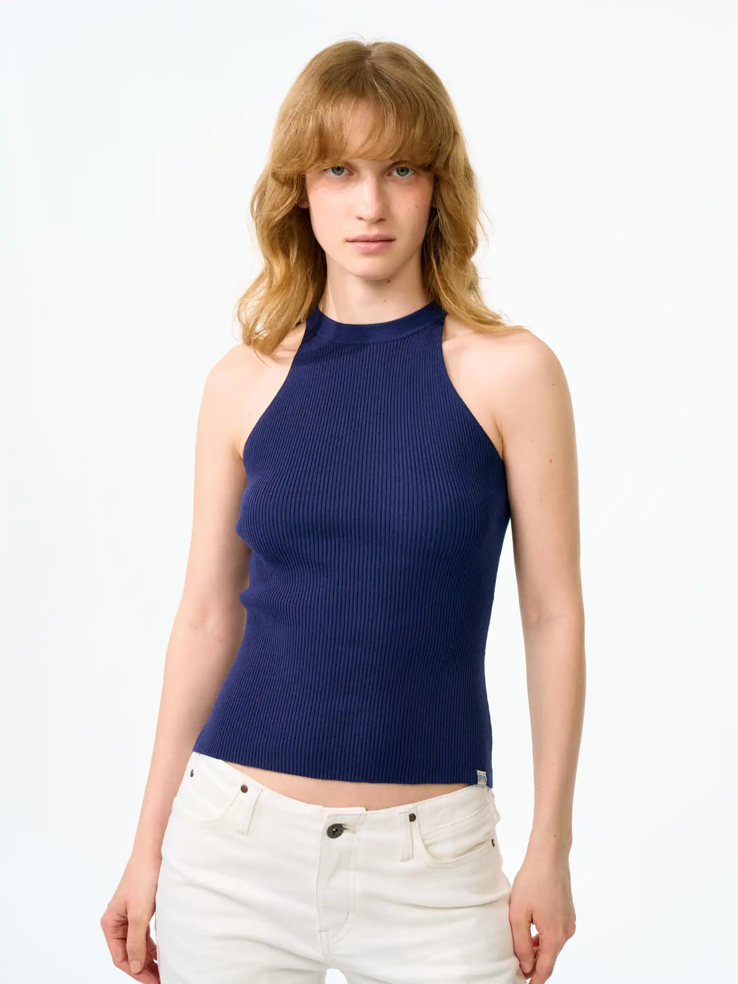 Mock Neck Tencel Ribbed Sleeveless Tank Top - Image 5