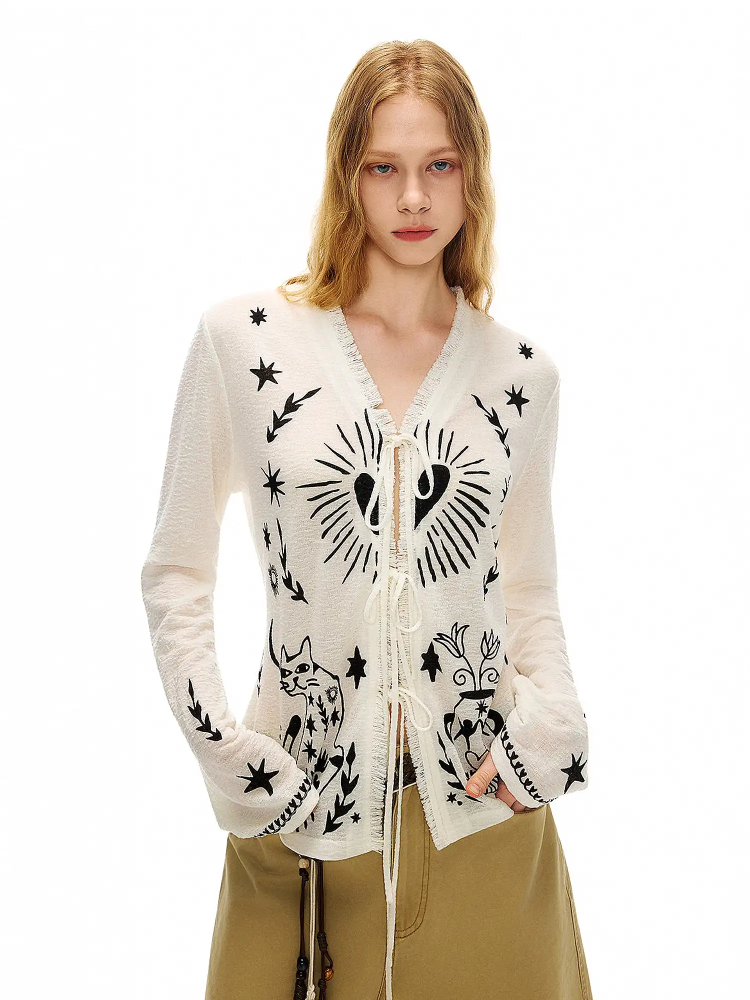 Mystical Cat Lyocell Wool Knit Cardigan