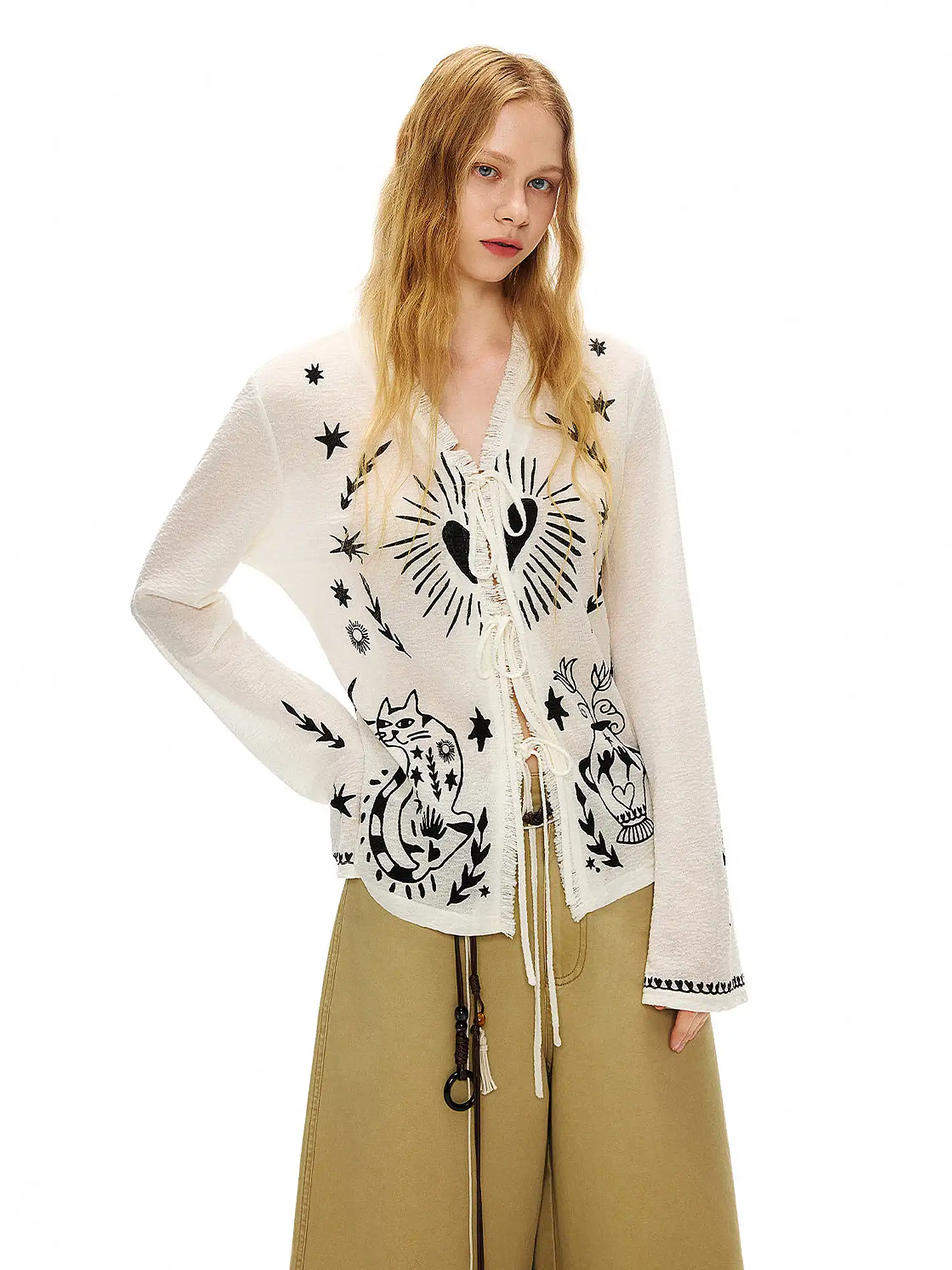 Mystical Cat Lyocell Wool Knit Cardigan - Image 3