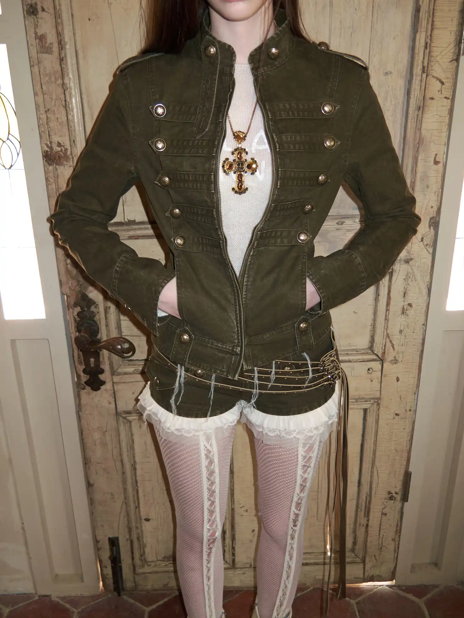 Napoleon Jacket Women with Double Breasted Canvas Fitted - Image 2