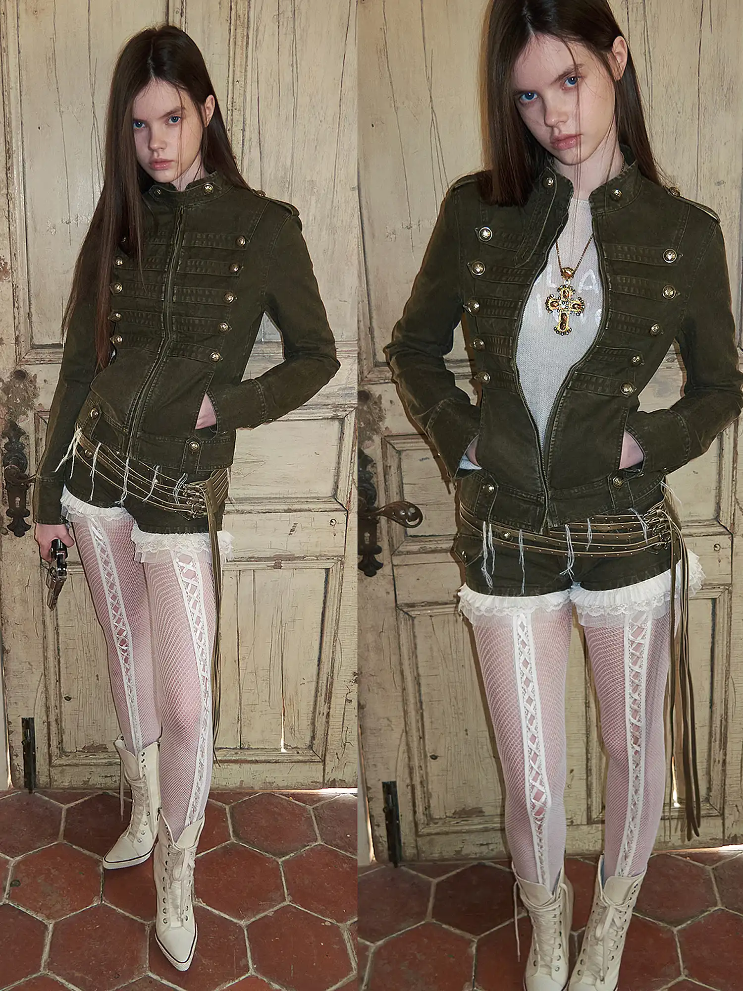 Napoleon Jacket Women with Double Breasted Canvas Fitted - Image 3
