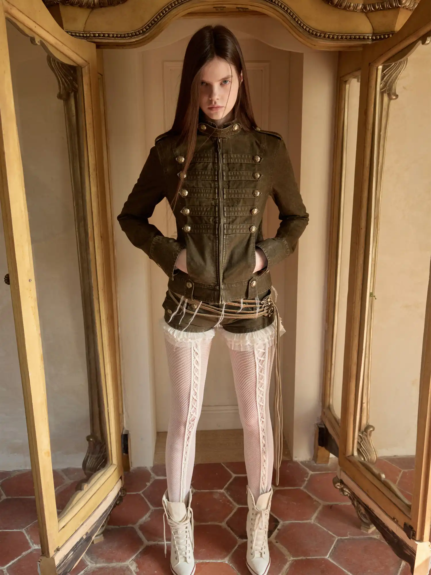Napoleon Jacket Women with Double Breasted Canvas Fitted - Image 4