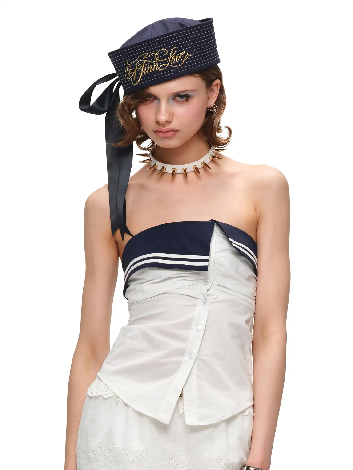 Nautical Fold Over Coller Tube Top