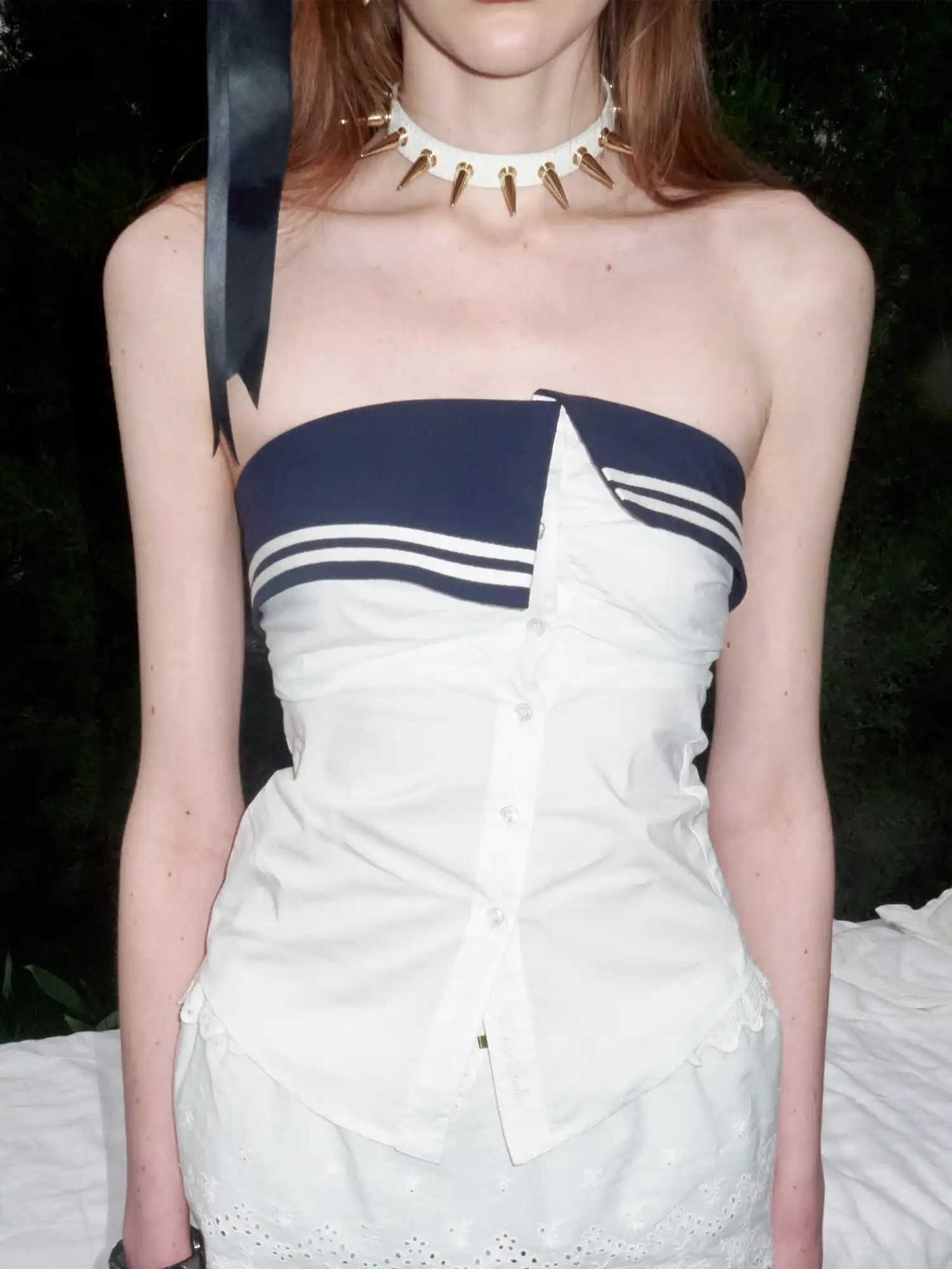 Nautical Fold Over Coller Tube Top - Image 2