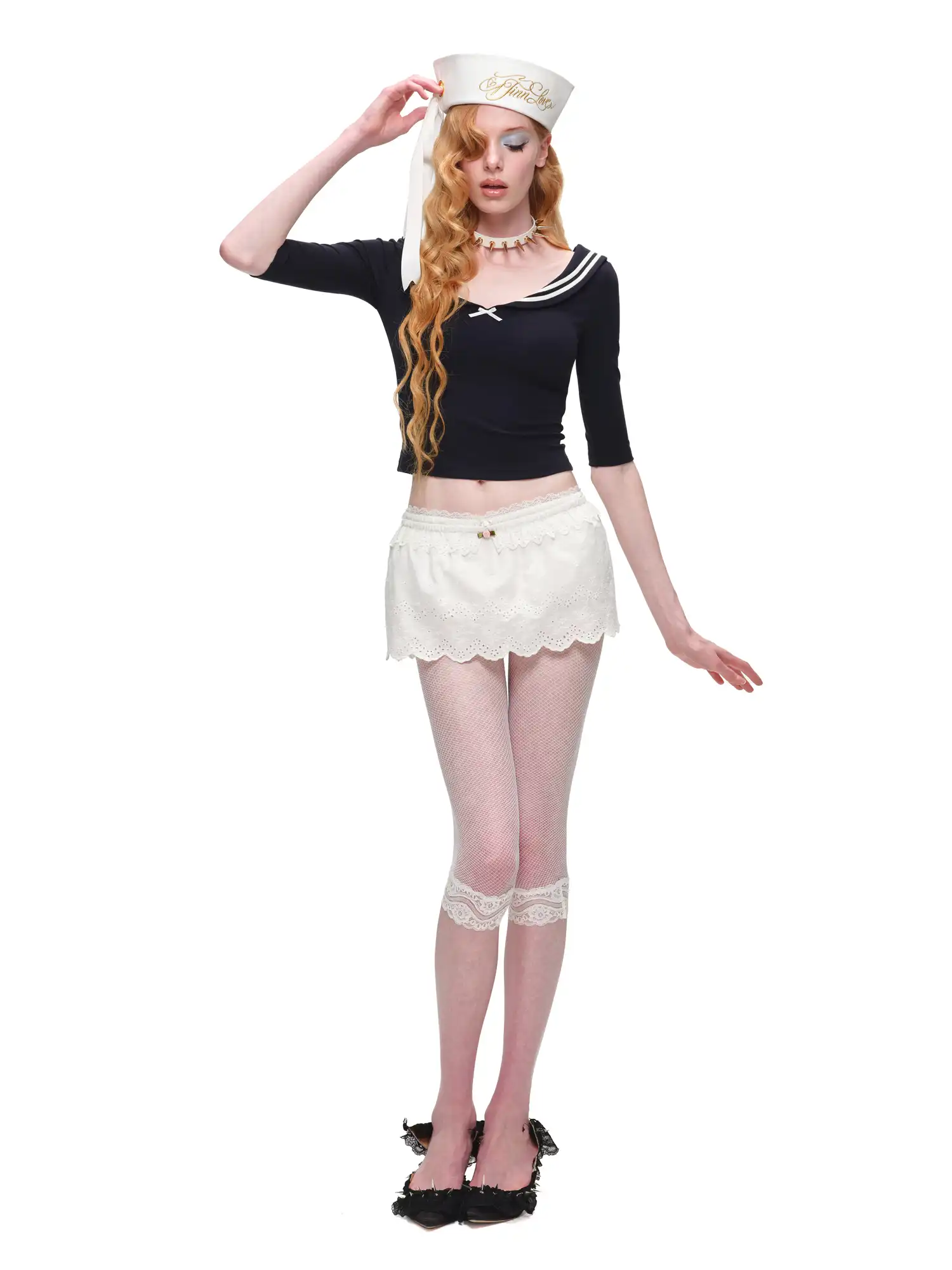Nautical Sailor Collar Knit Crop Top - Image 10