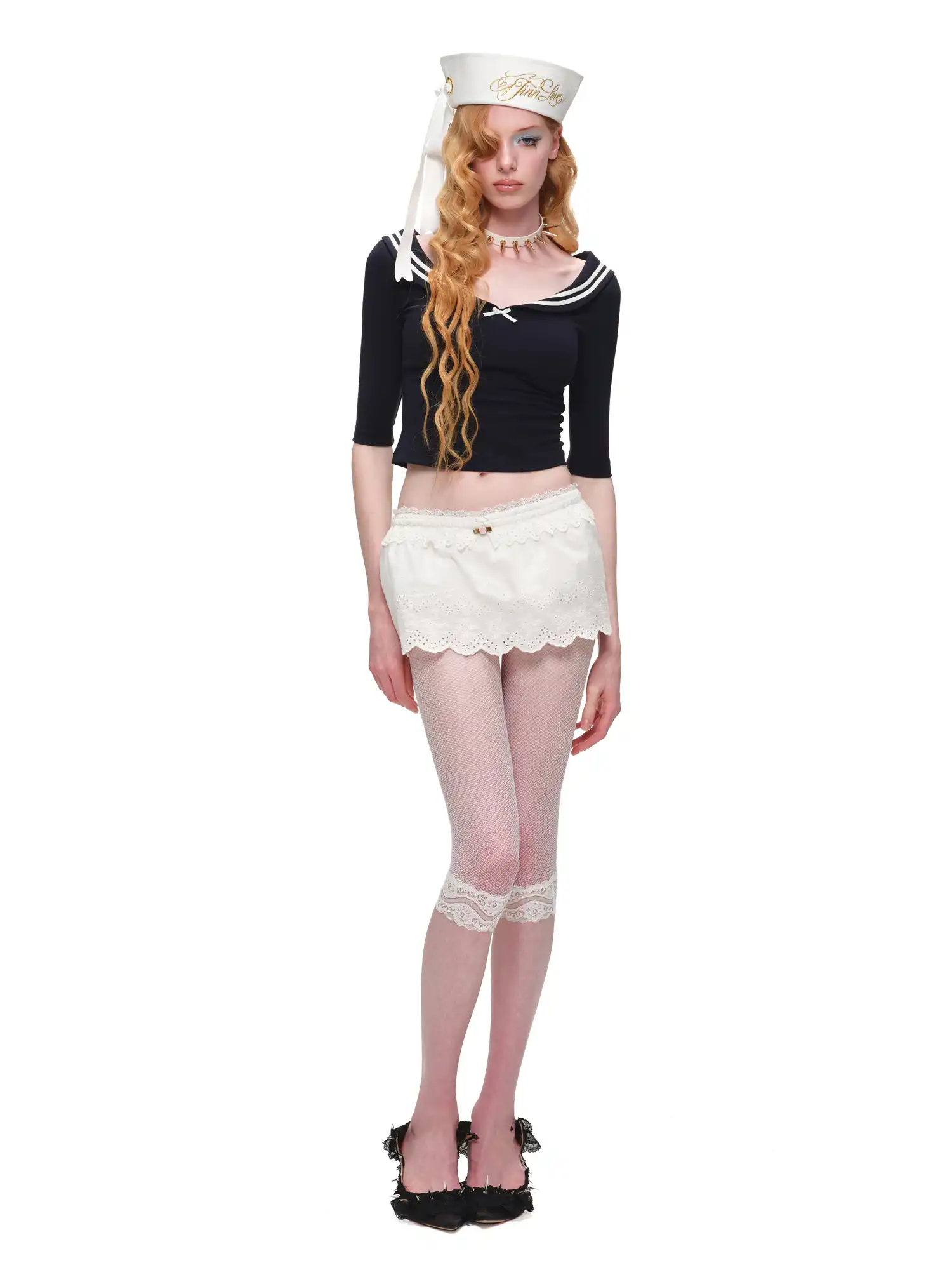 Nautical Sailor Collar Knit Crop Top - Image 11