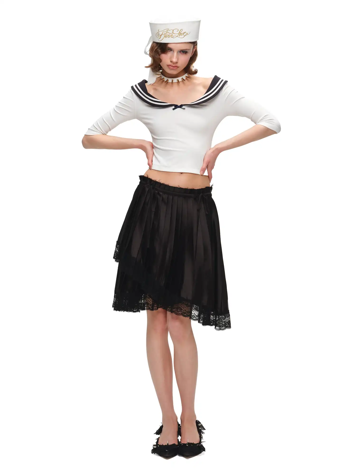 Nautical Sailor Collar Knit Crop Top - Image 5