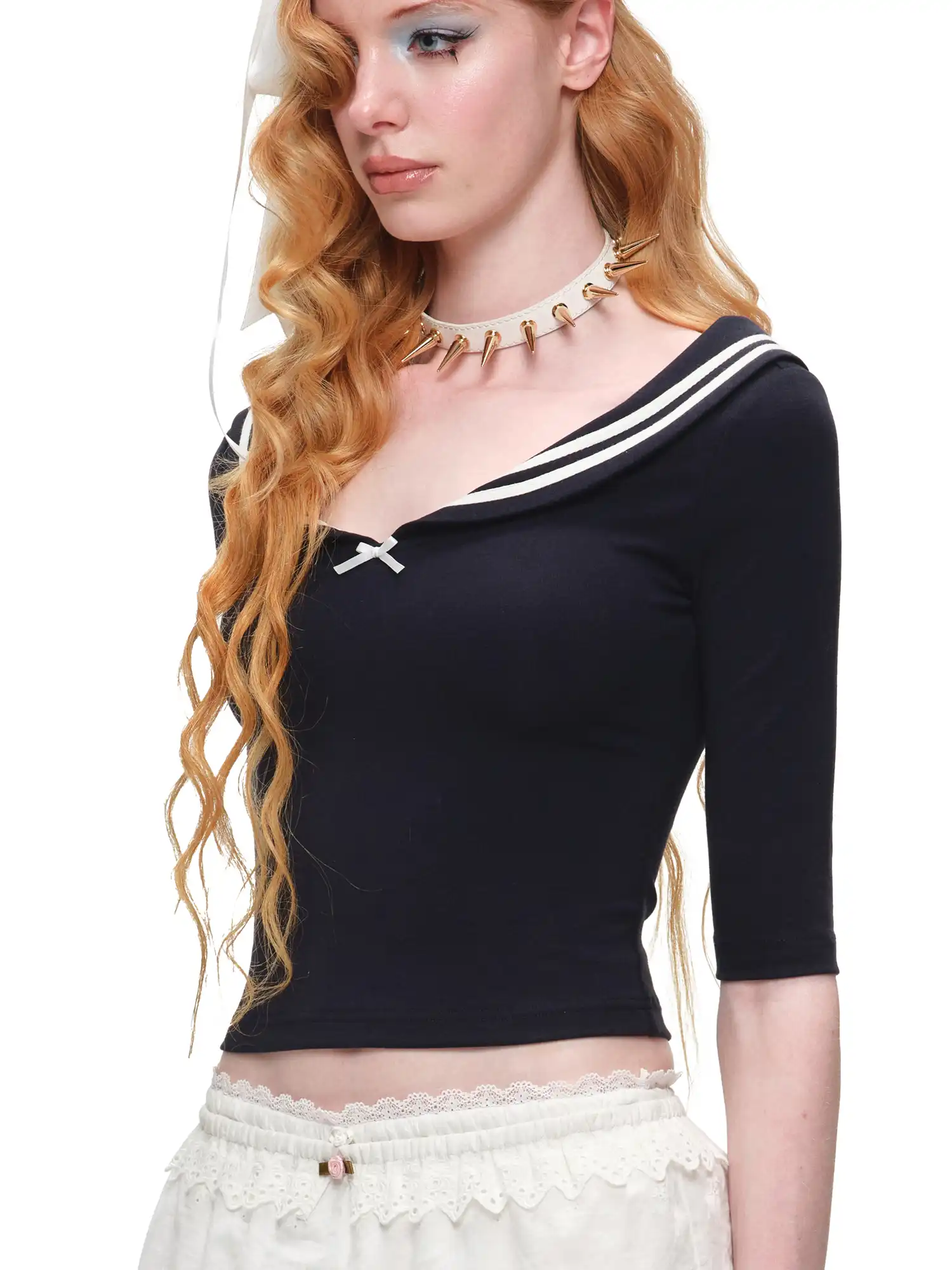 Nautical Sailor Collar Knit Crop Top - Image 8