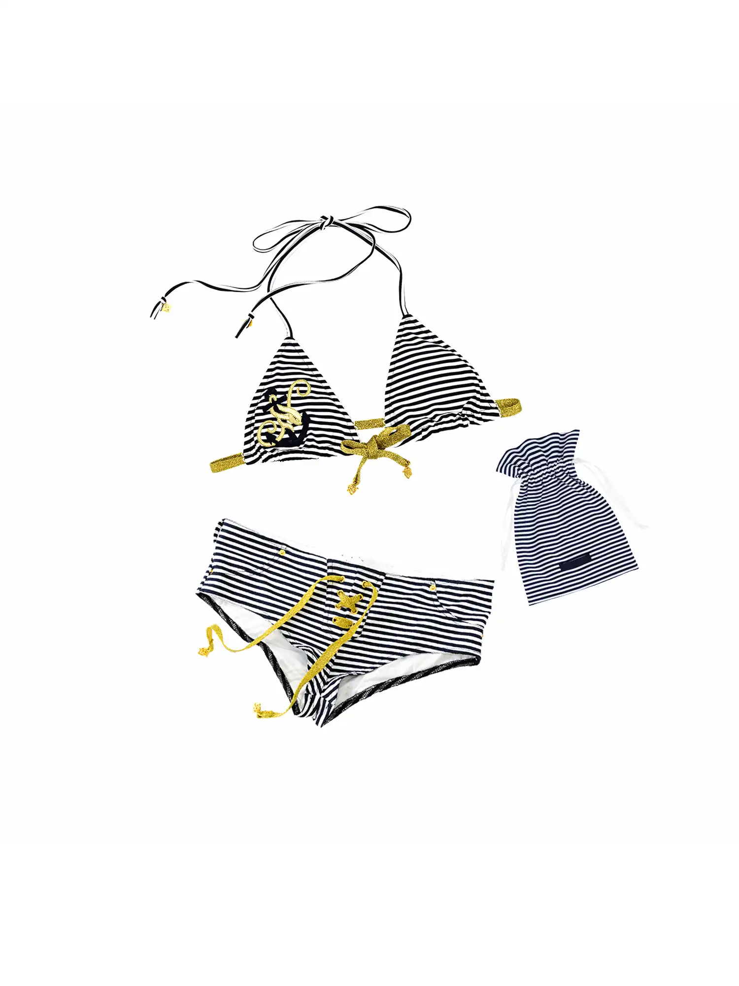 Nautical Stripe Halter Triangle Bikini Set - Image 2