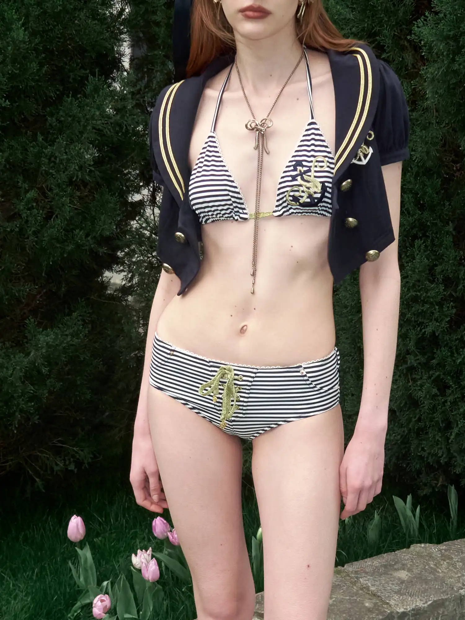 Nautical Stripe Halter Triangle Bikini Set - Image 3