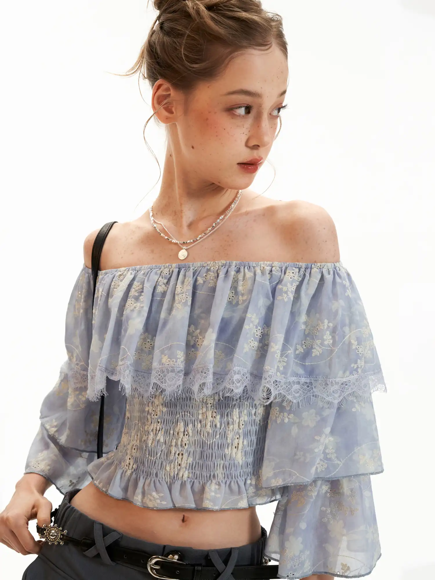 Off-Shoulder Embroidered Crop Top