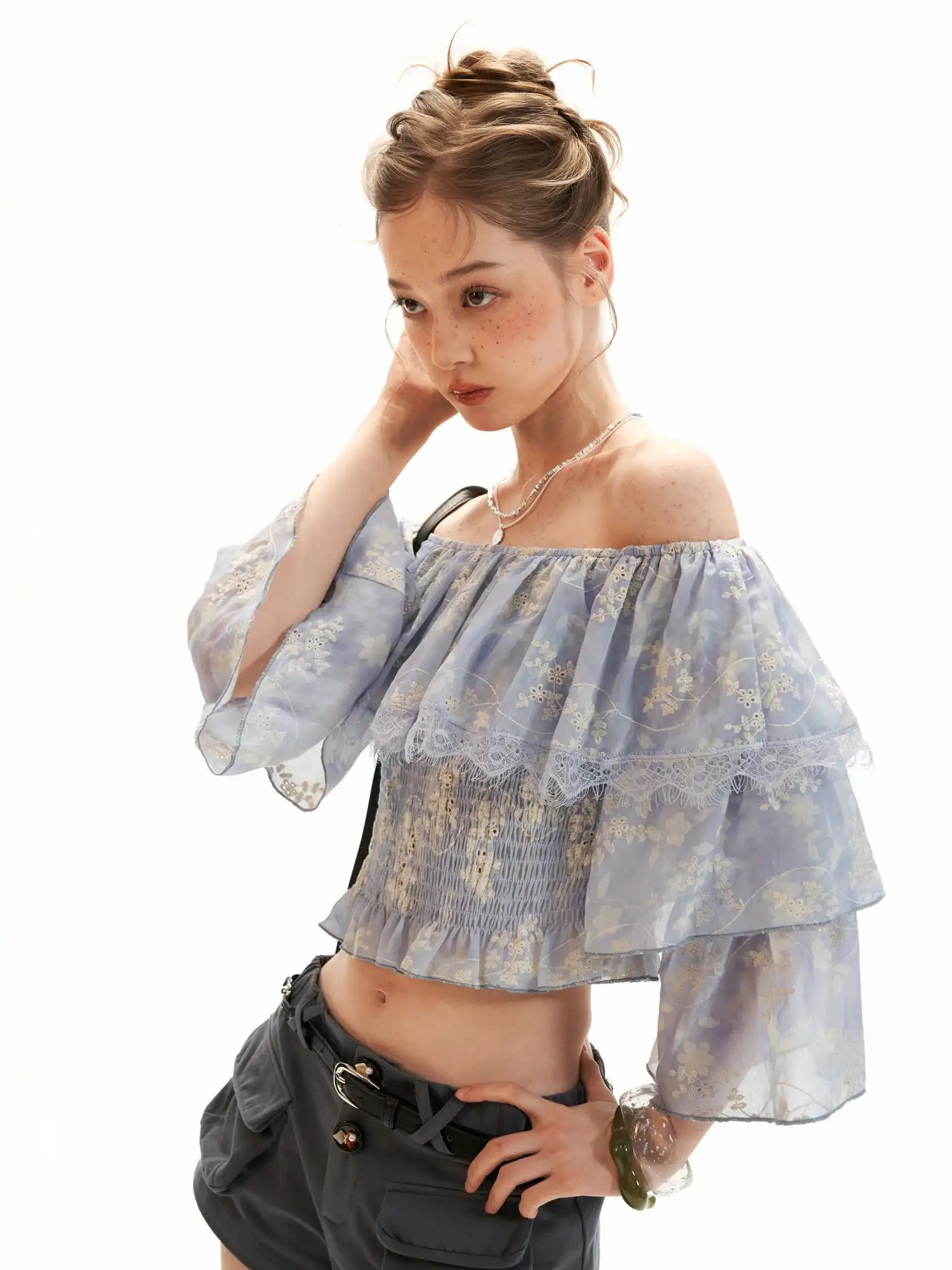 Off-Shoulder Embroidered Crop Top - Image 2