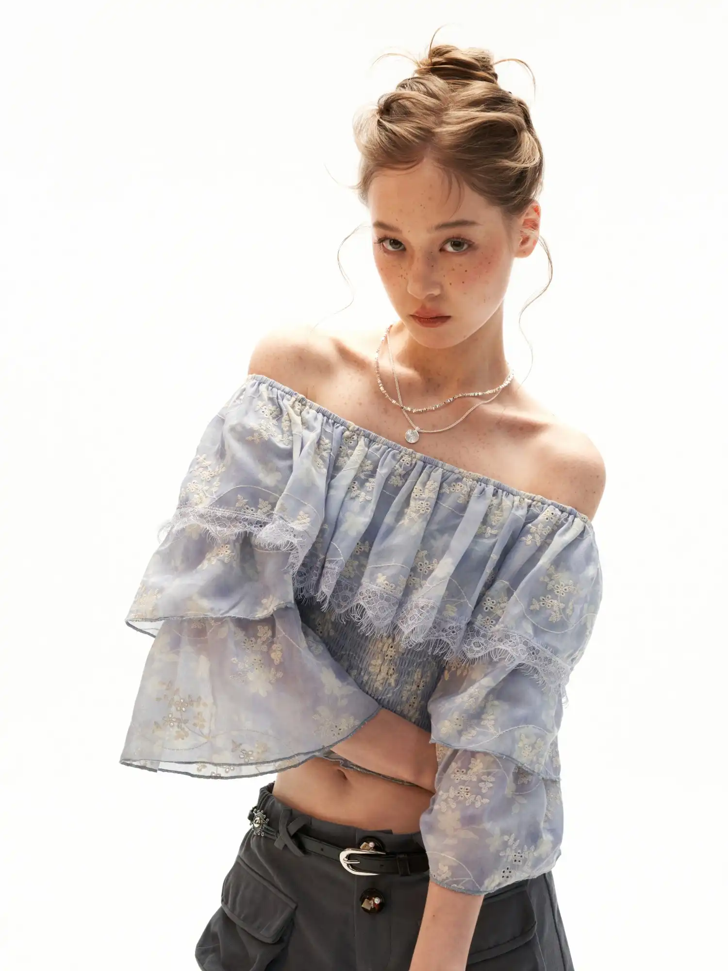 Off-Shoulder Embroidered Crop Top - Image 3