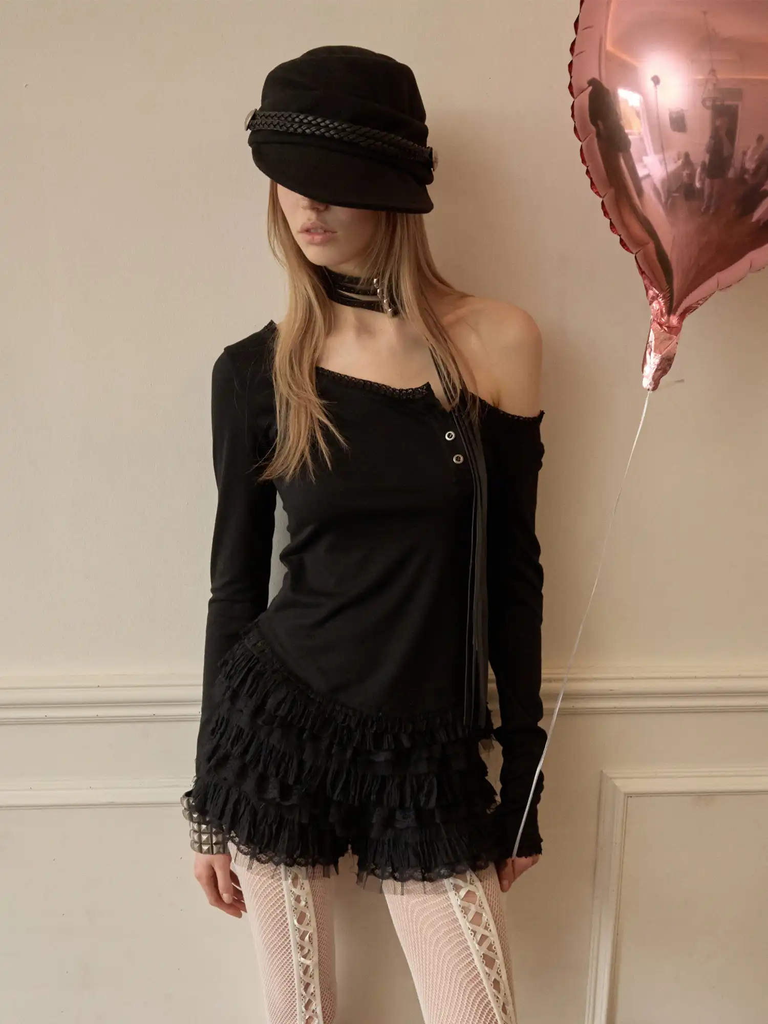 Off Shoulder Lace Henley Top - Image 12