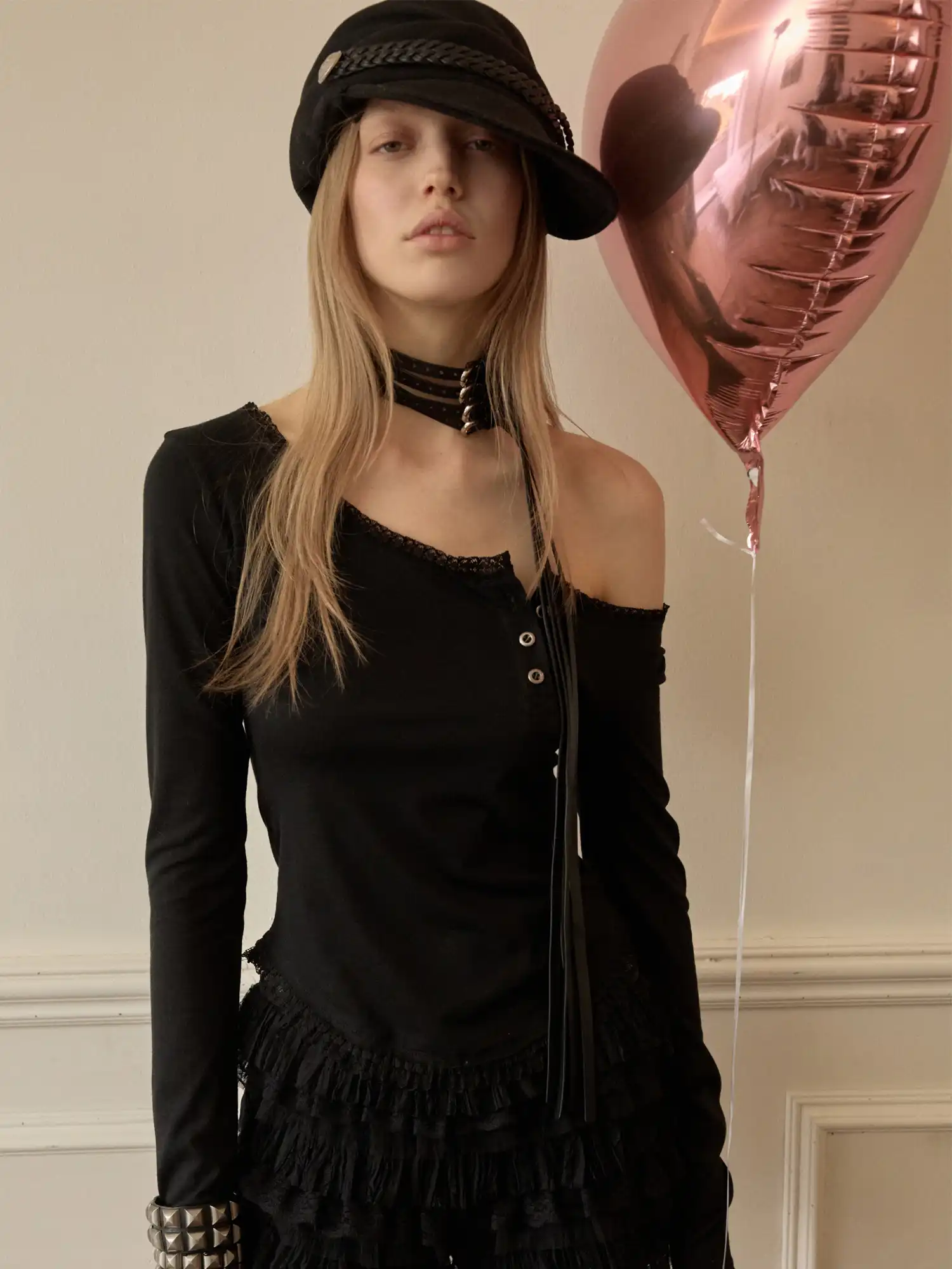 Off Shoulder Lace Henley Top - Image 13