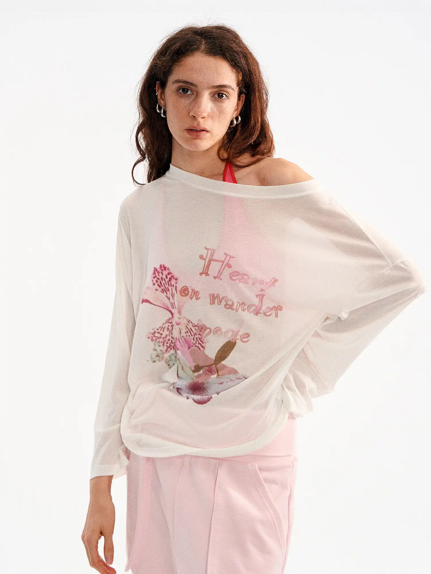 Off Shoulder Lily Floral Print Slouchy Top
