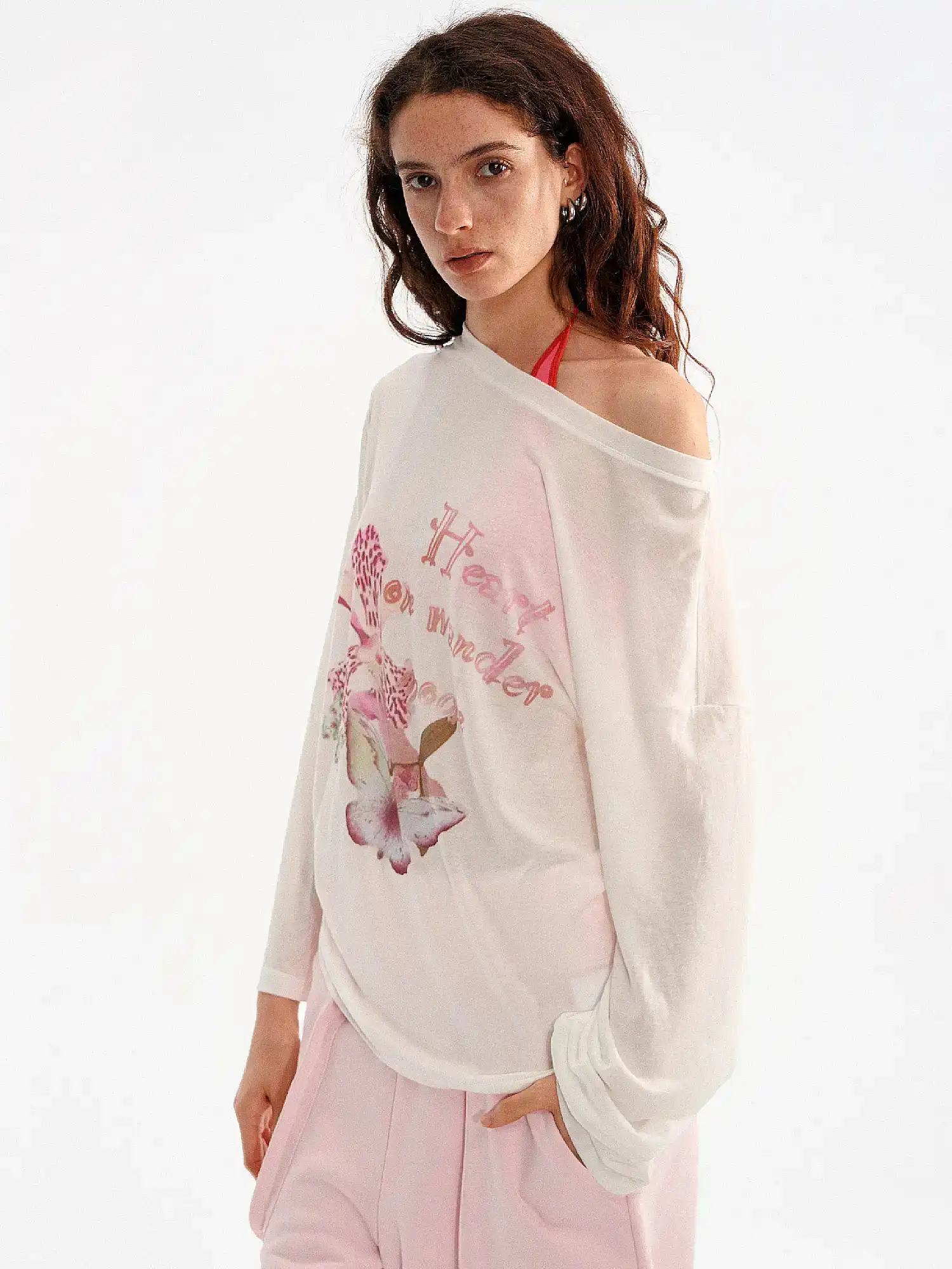 Off Shoulder Lily Floral Print Slouchy Top - Image 4