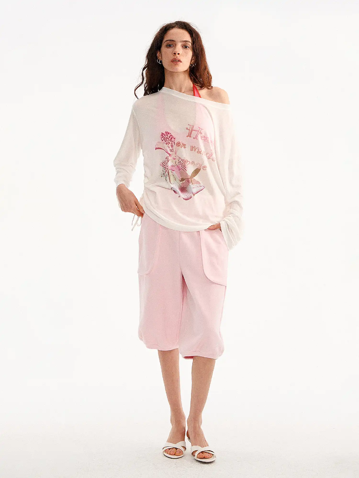 Off Shoulder Lily Floral Print Slouchy Top - Image 5