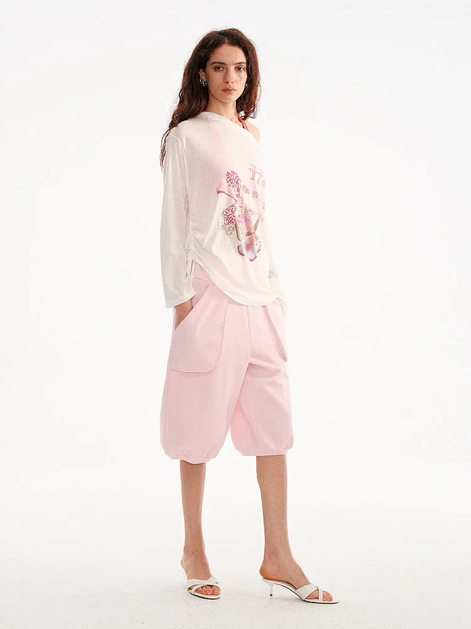 Off Shoulder Lily Floral Print Slouchy Top - Image 6
