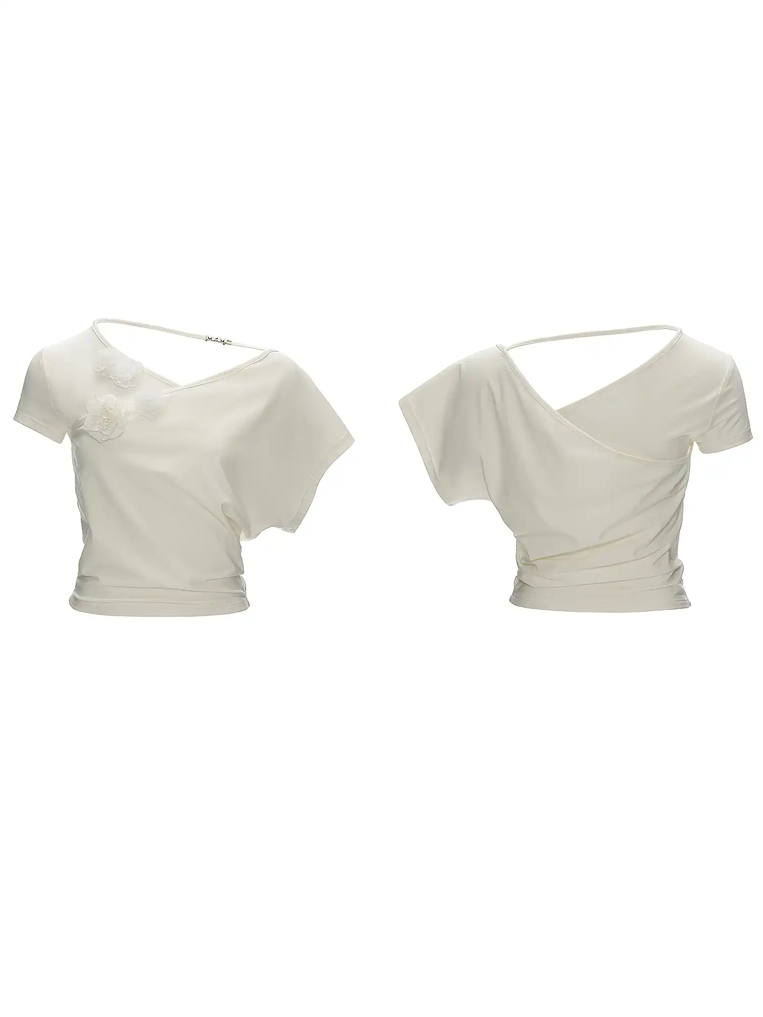 Off-Shoulder Ruched Asymmetric Blossom Tee - Image 4