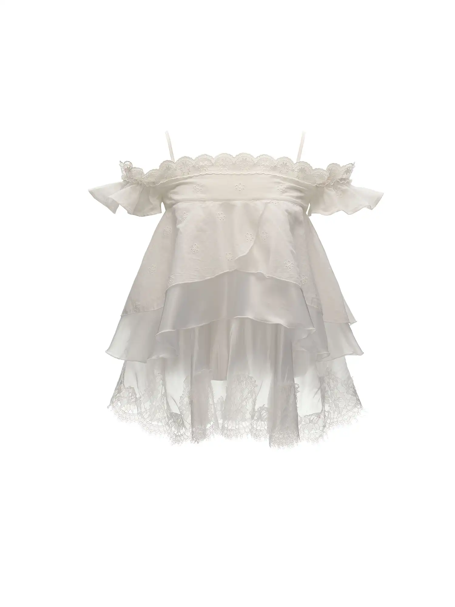 Off Shoulder Ruffle Hem White Mesh Top - Image 6