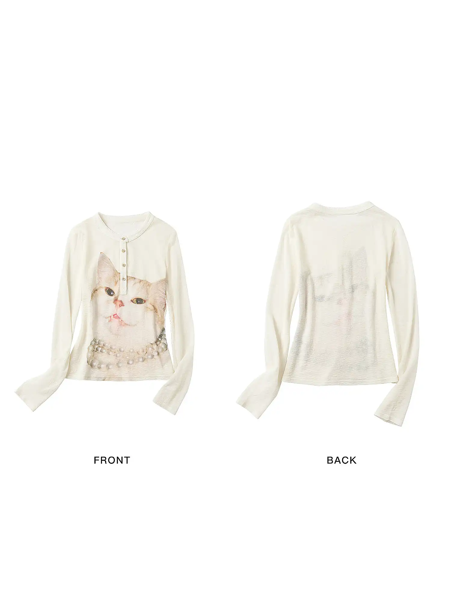 Pearl Cat Henley Long Sleeve Knit Top - Image 4