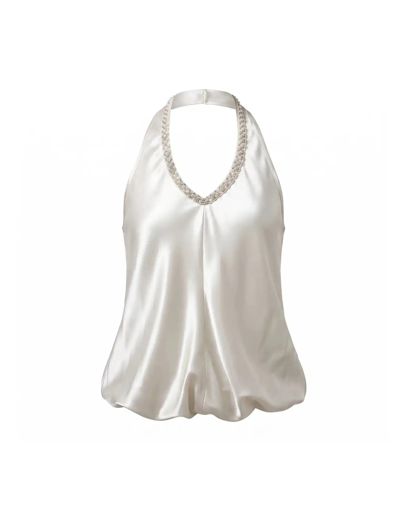Pearl Trimmed Satin Bubble Halter Top - Image 2