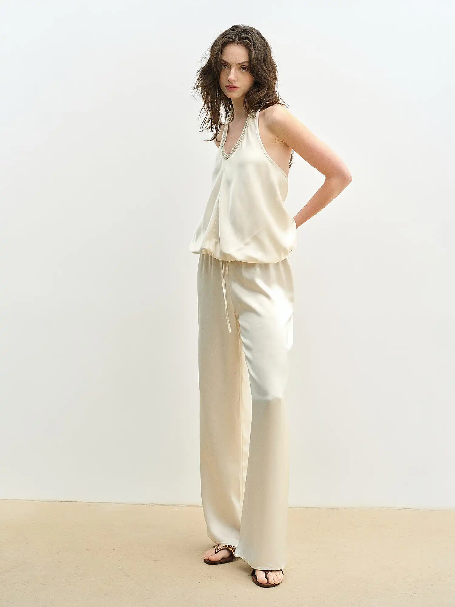 Pearl Trimmed Satin Bubble Halter Top - Image 5