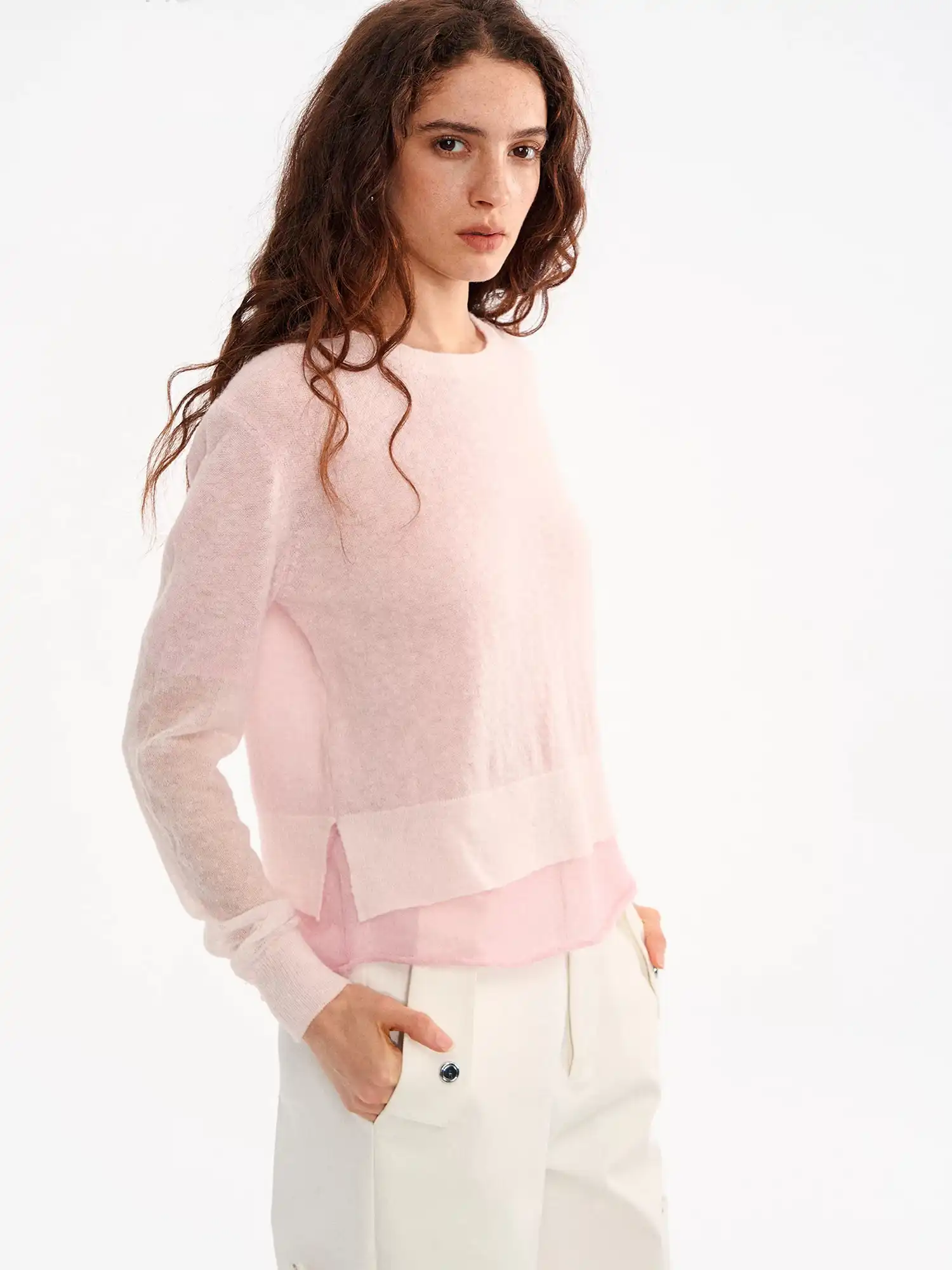 Petal Pink Layered Wool Blend Top