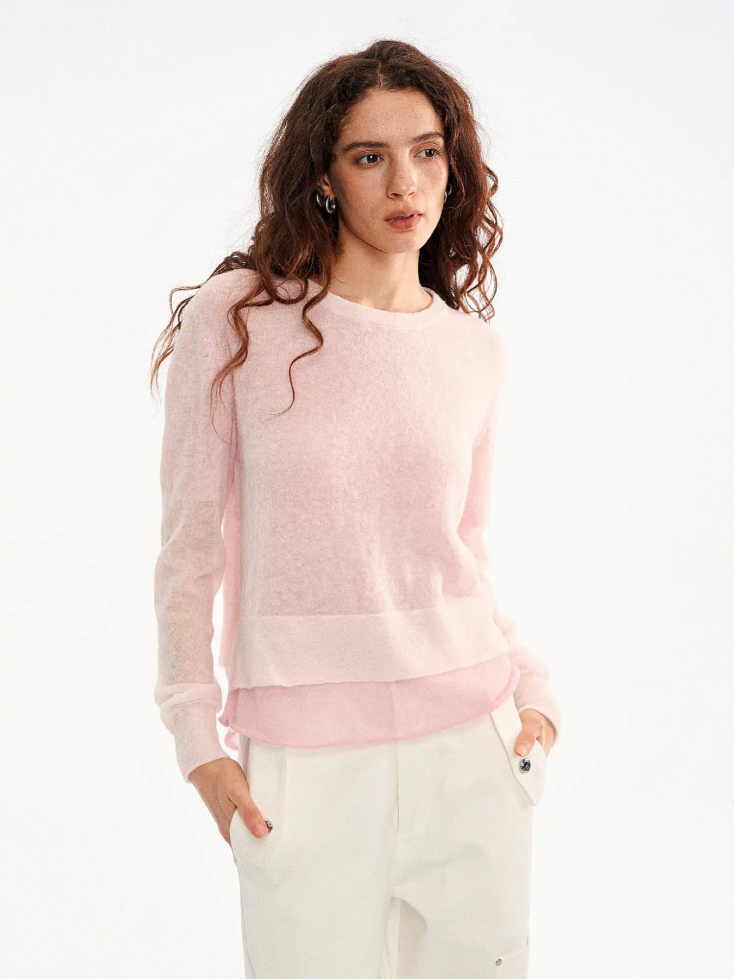 Petal Pink Layered Wool Blend Top - Image 4
