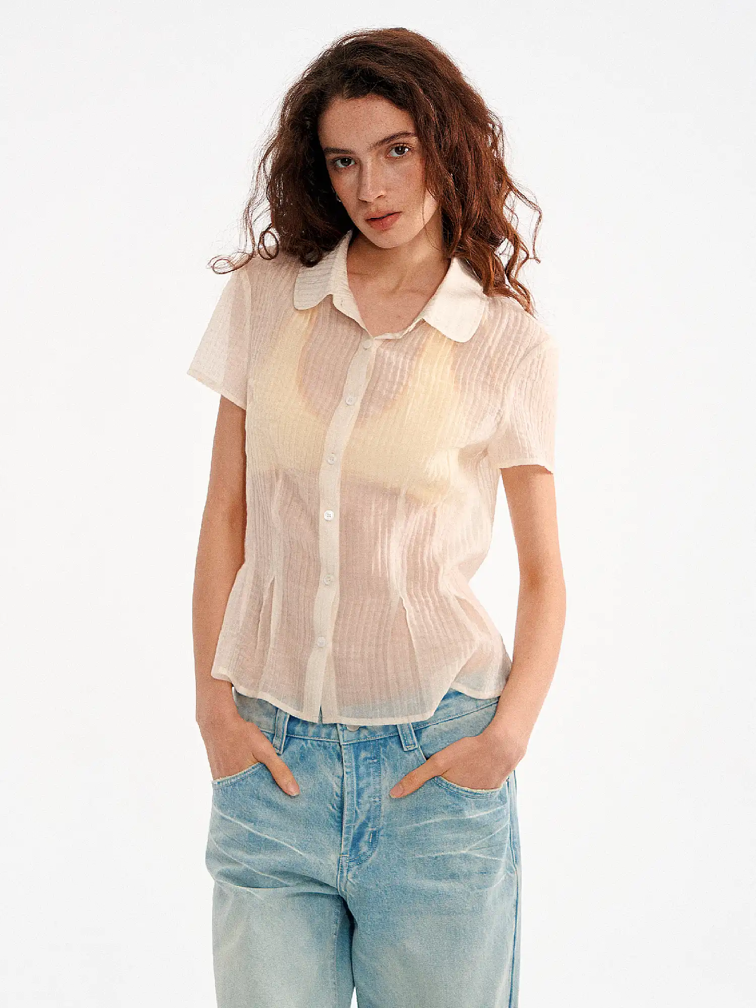 Peter Pan Collar Sheer Peplum Shirt Top - Image 10