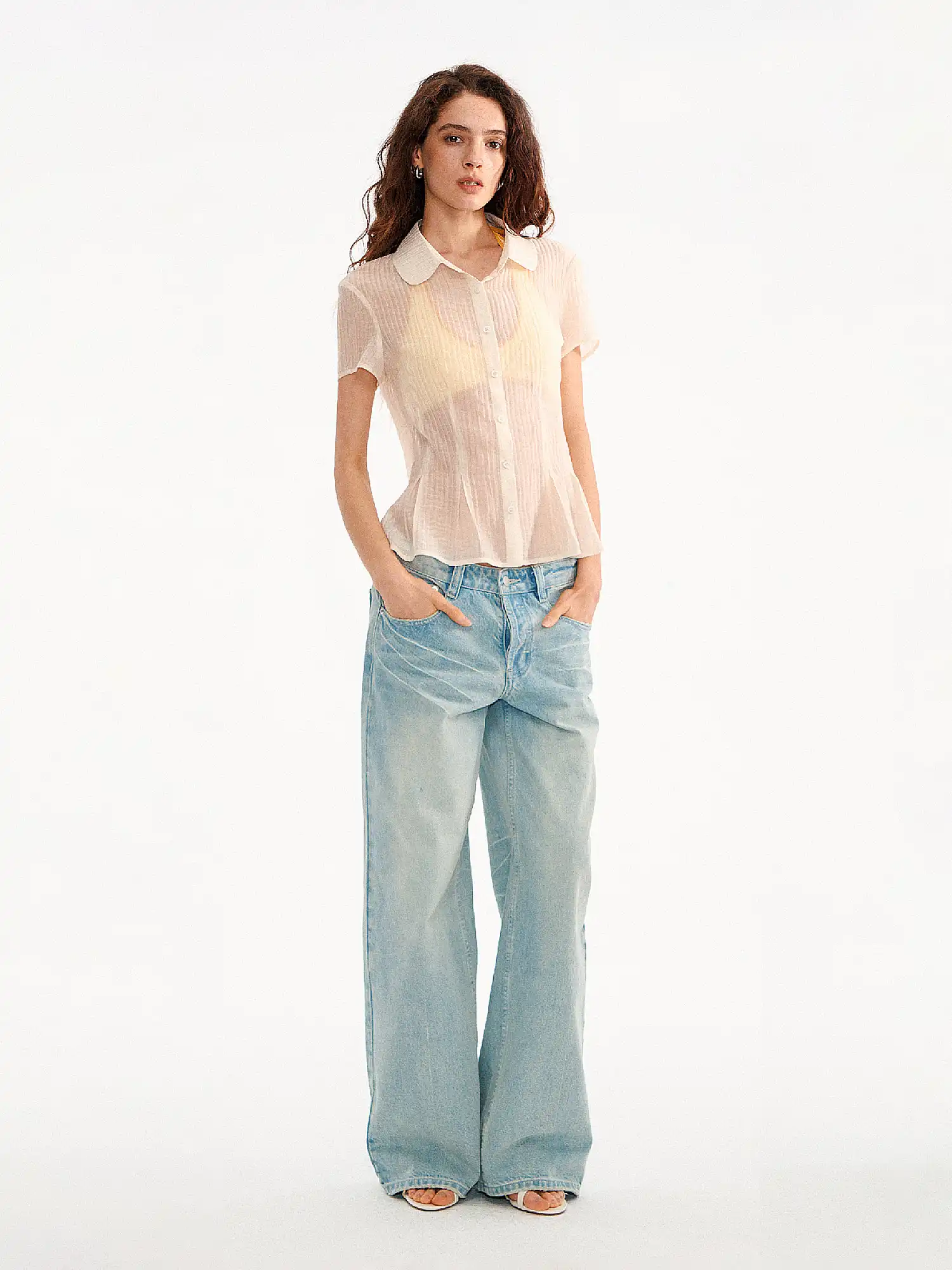 Peter Pan Collar Sheer Peplum Shirt Top - Image 11