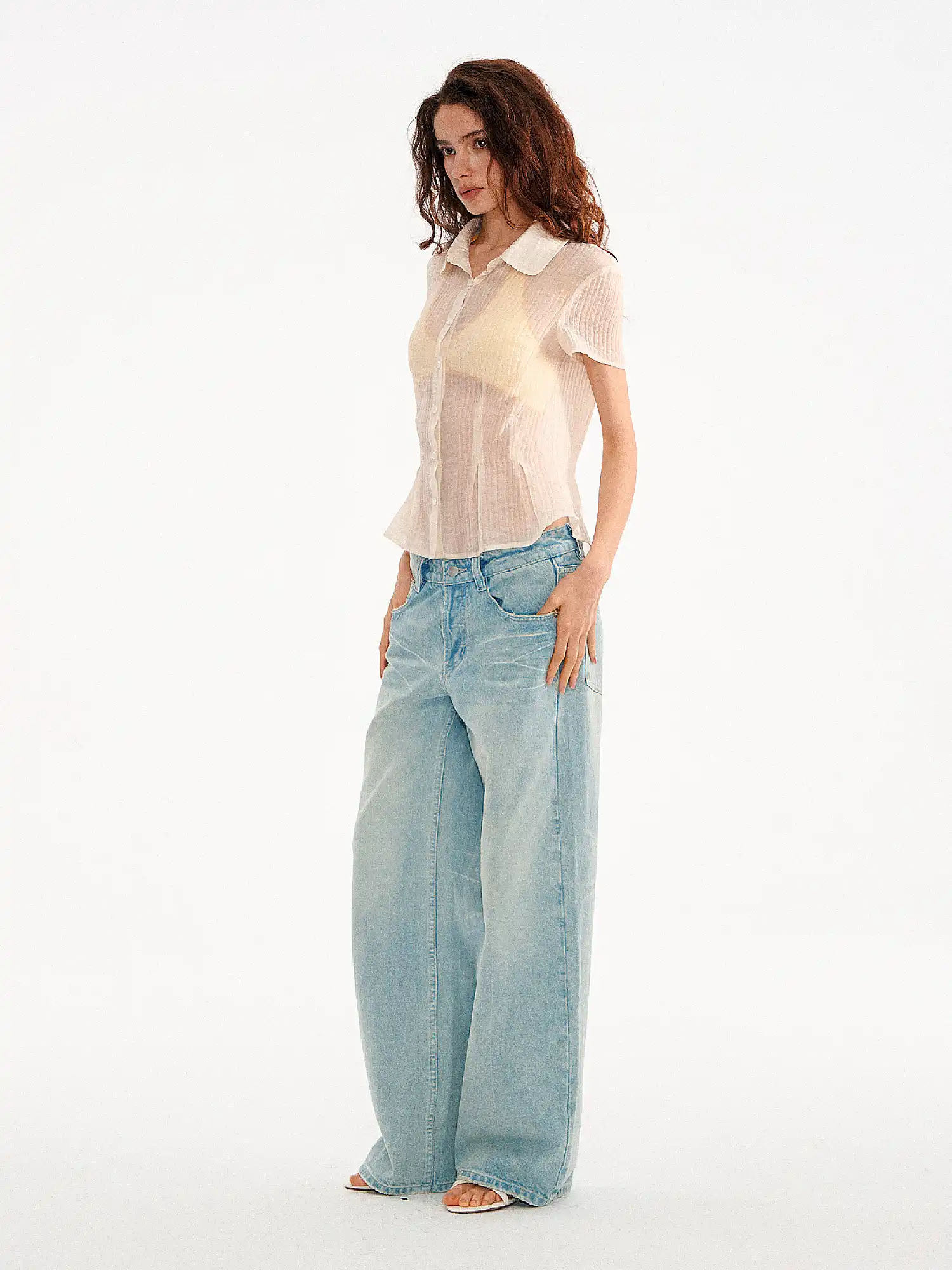 Peter Pan Collar Sheer Peplum Shirt Top - Image 12