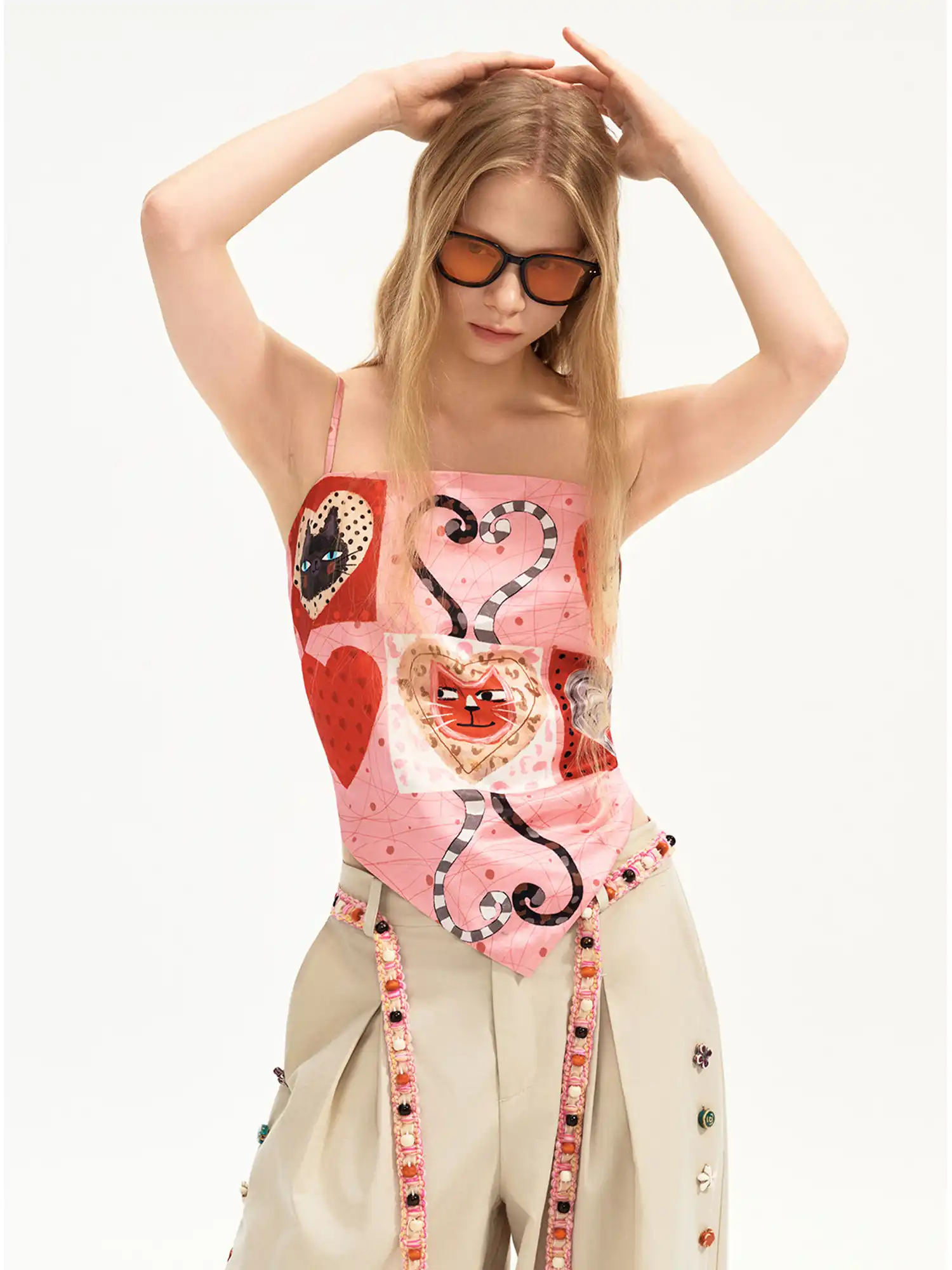 Pink Heart Cat Satin Camisole - Image 3