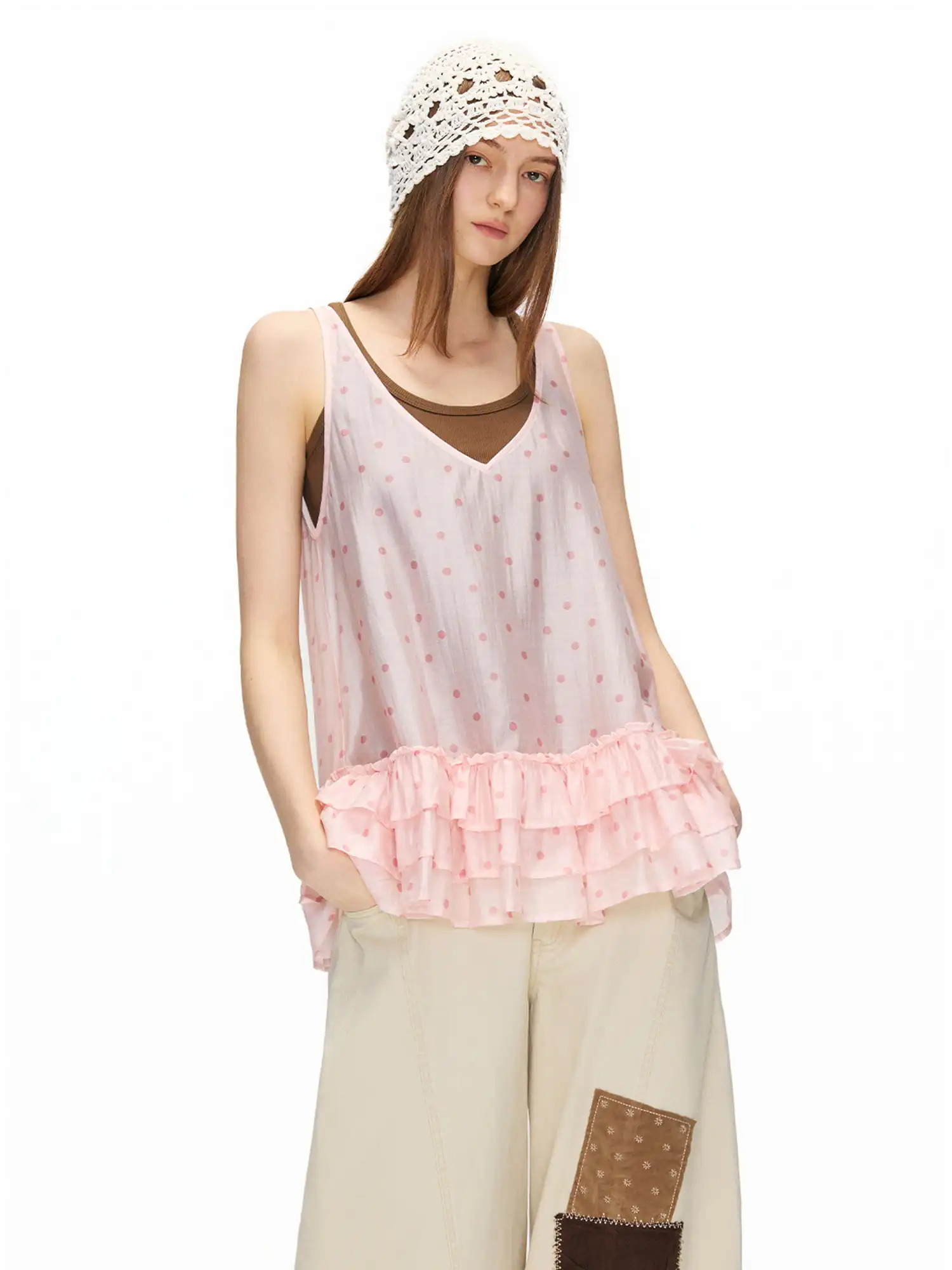 Pink Polka Dot Balletcore Tiered Cami Top - Image 4