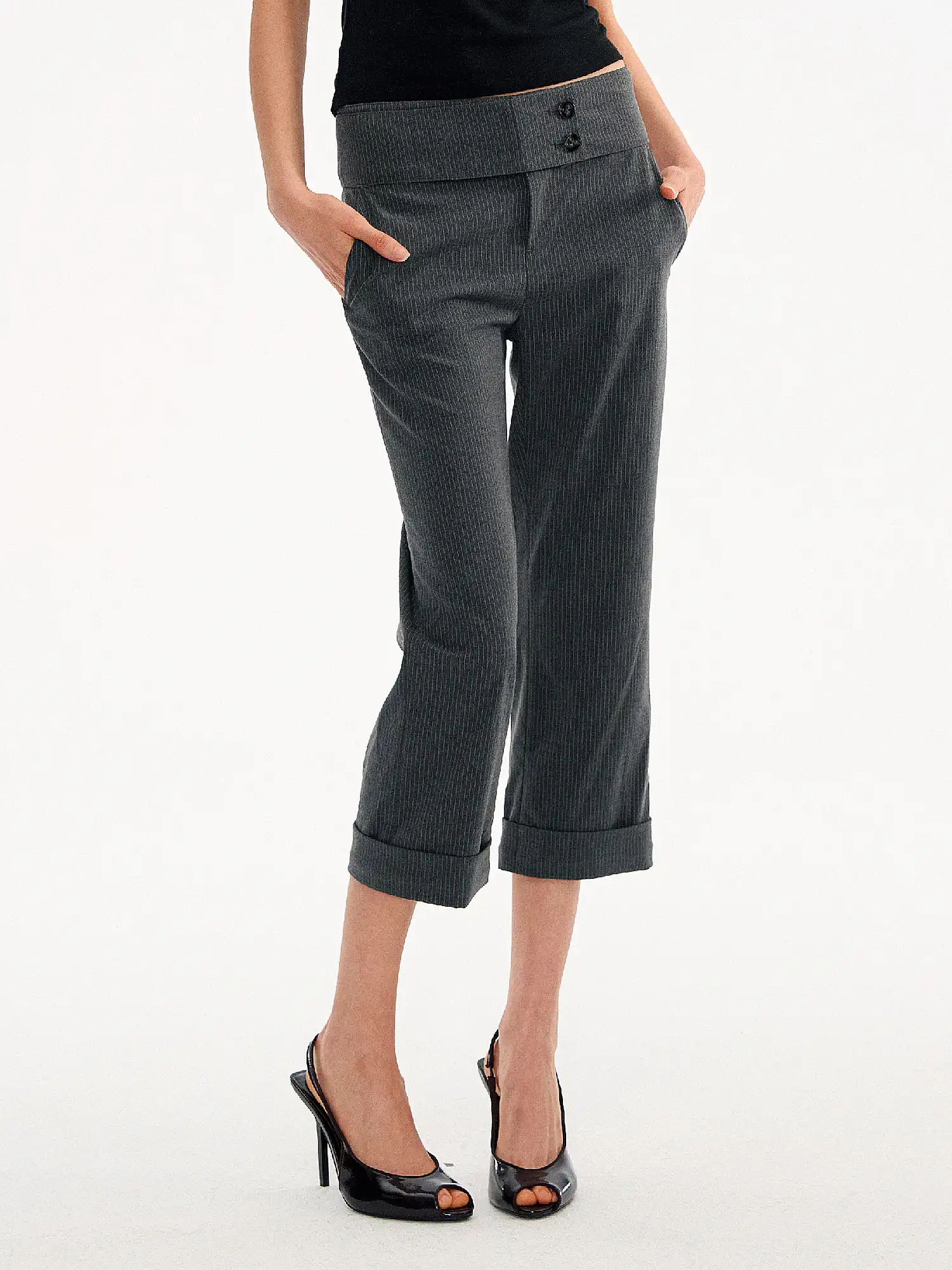 Pinstripe Wide Leg Capri Suit Trousers Pants