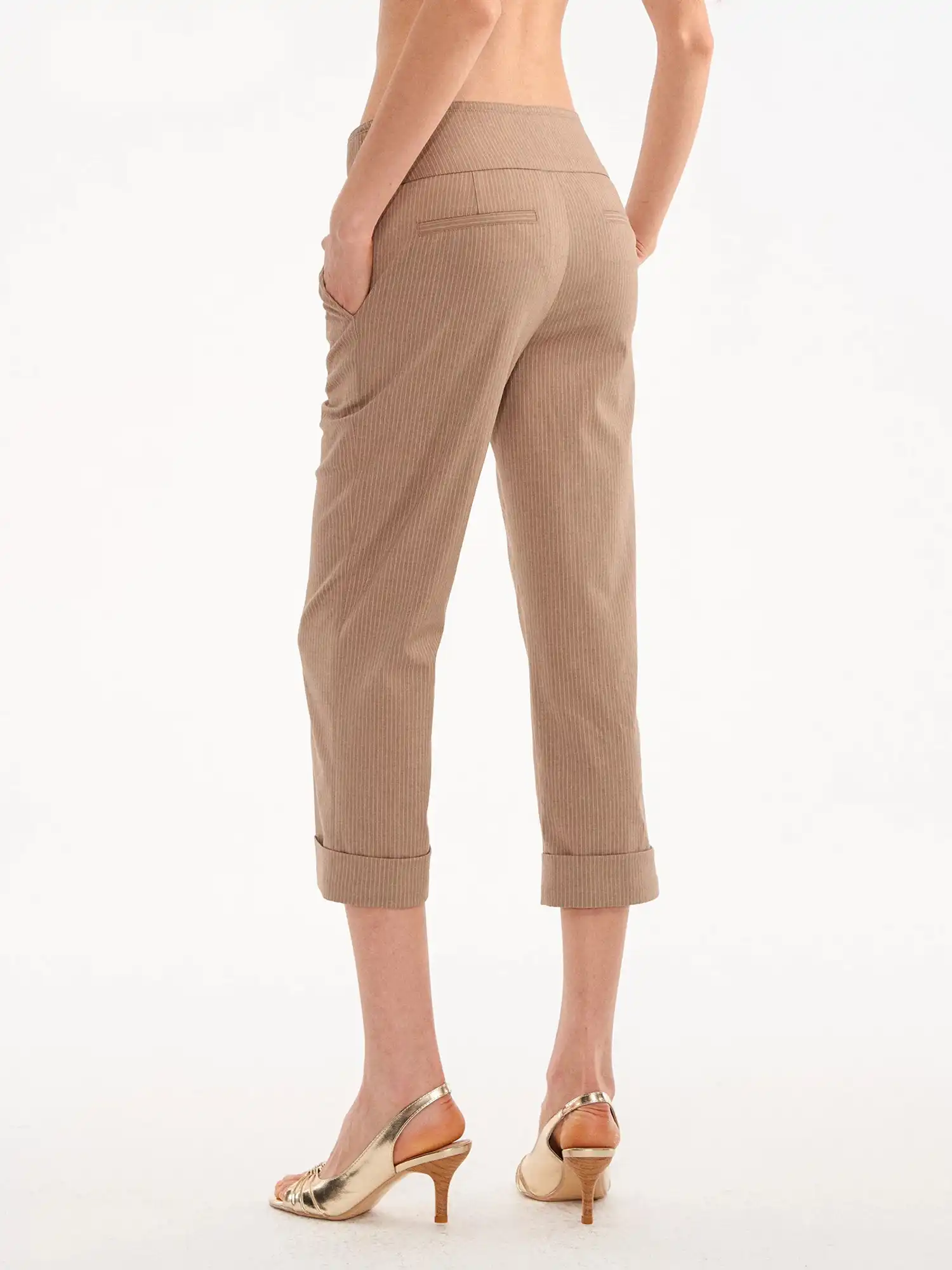 Pinstripe Wide Leg Capri Suit Trousers Pants - Image 10