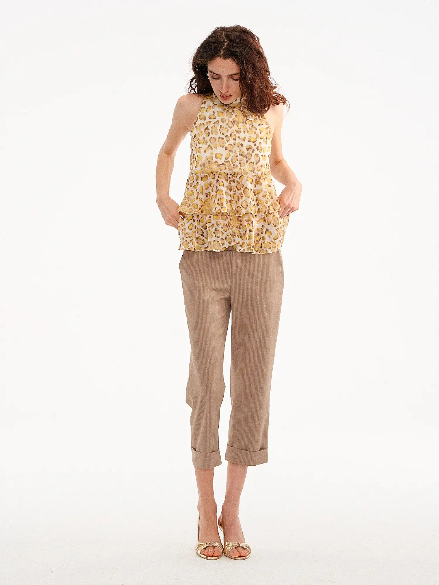 Pinstripe Wide Leg Capri Suit Trousers Pants - Image 12