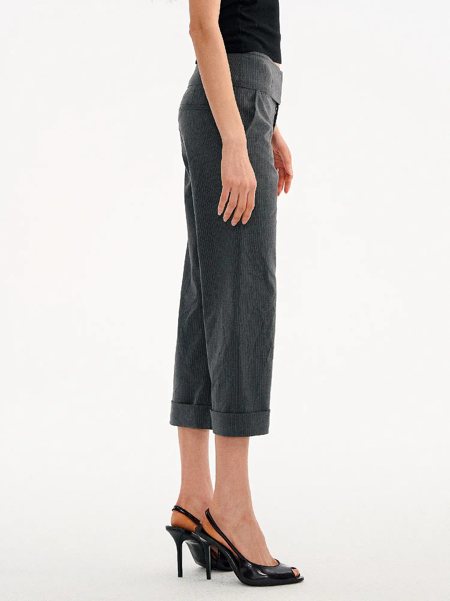 Pinstripe Wide Leg Capri Suit Trousers Pants - Image 4