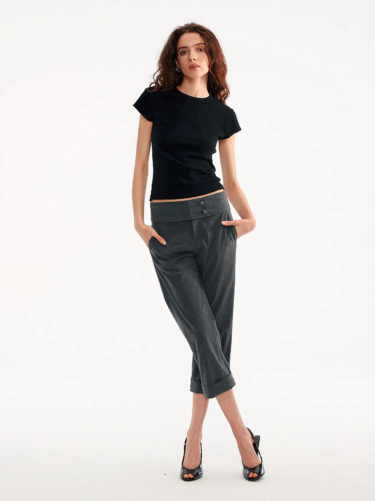 Pinstripe Wide Leg Capri Suit Trousers Pants - Image 5