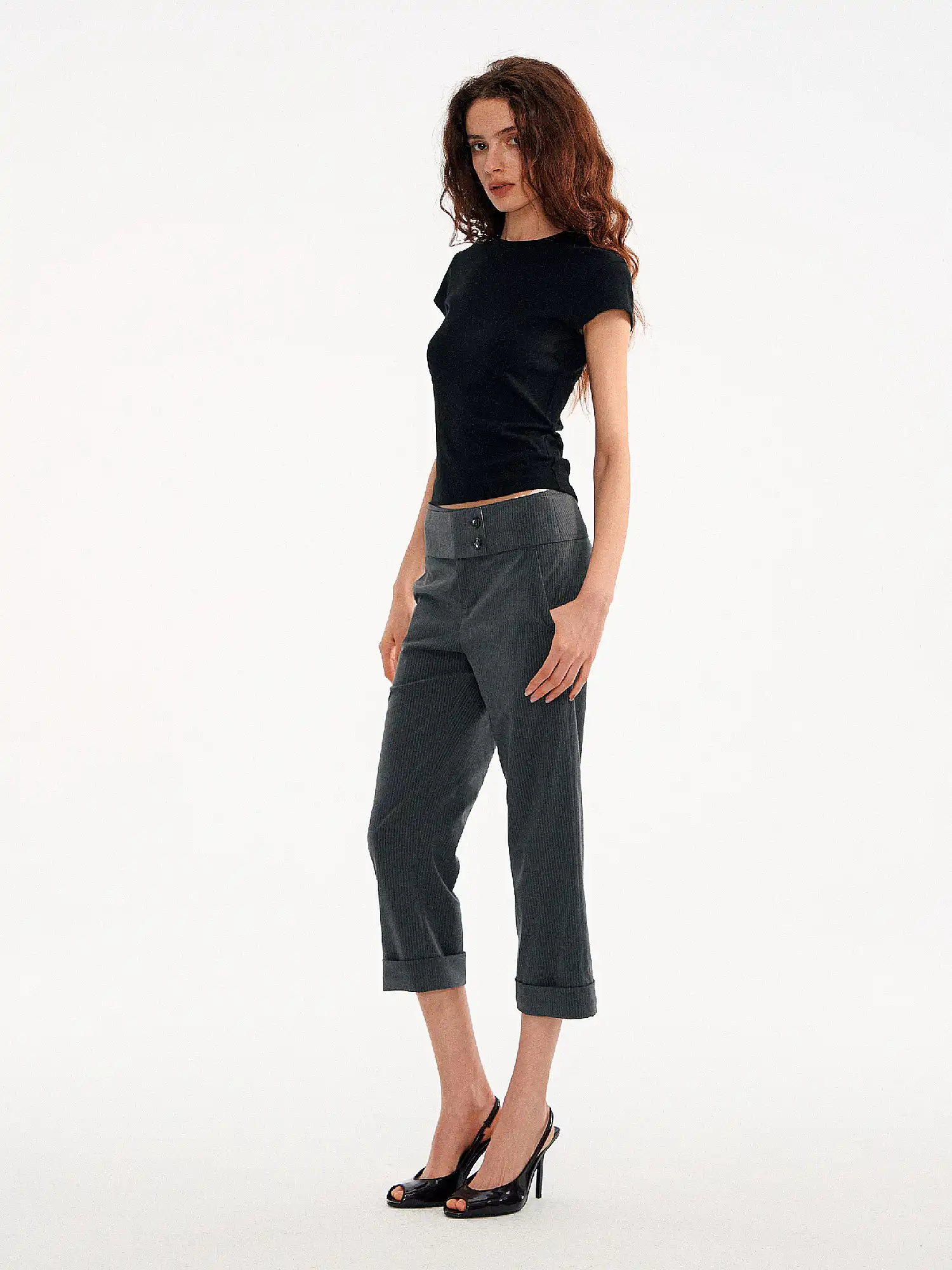 Pinstripe Wide Leg Capri Suit Trousers Pants - Image 6