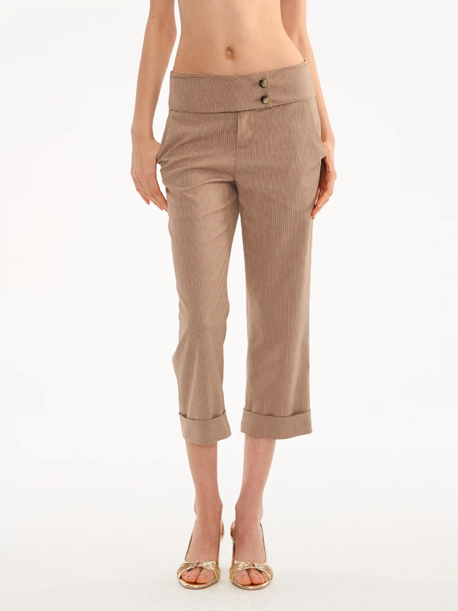 Pinstripe Wide Leg Capri Suit Trousers Pants - Image 7