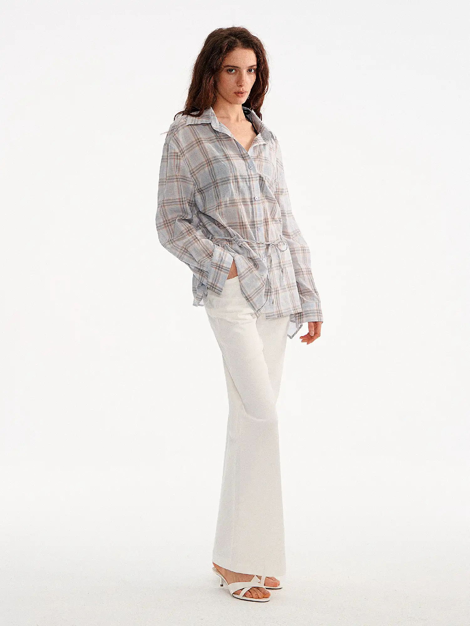 Plaid Tie Waist Long sleeves Shirt - Image 11