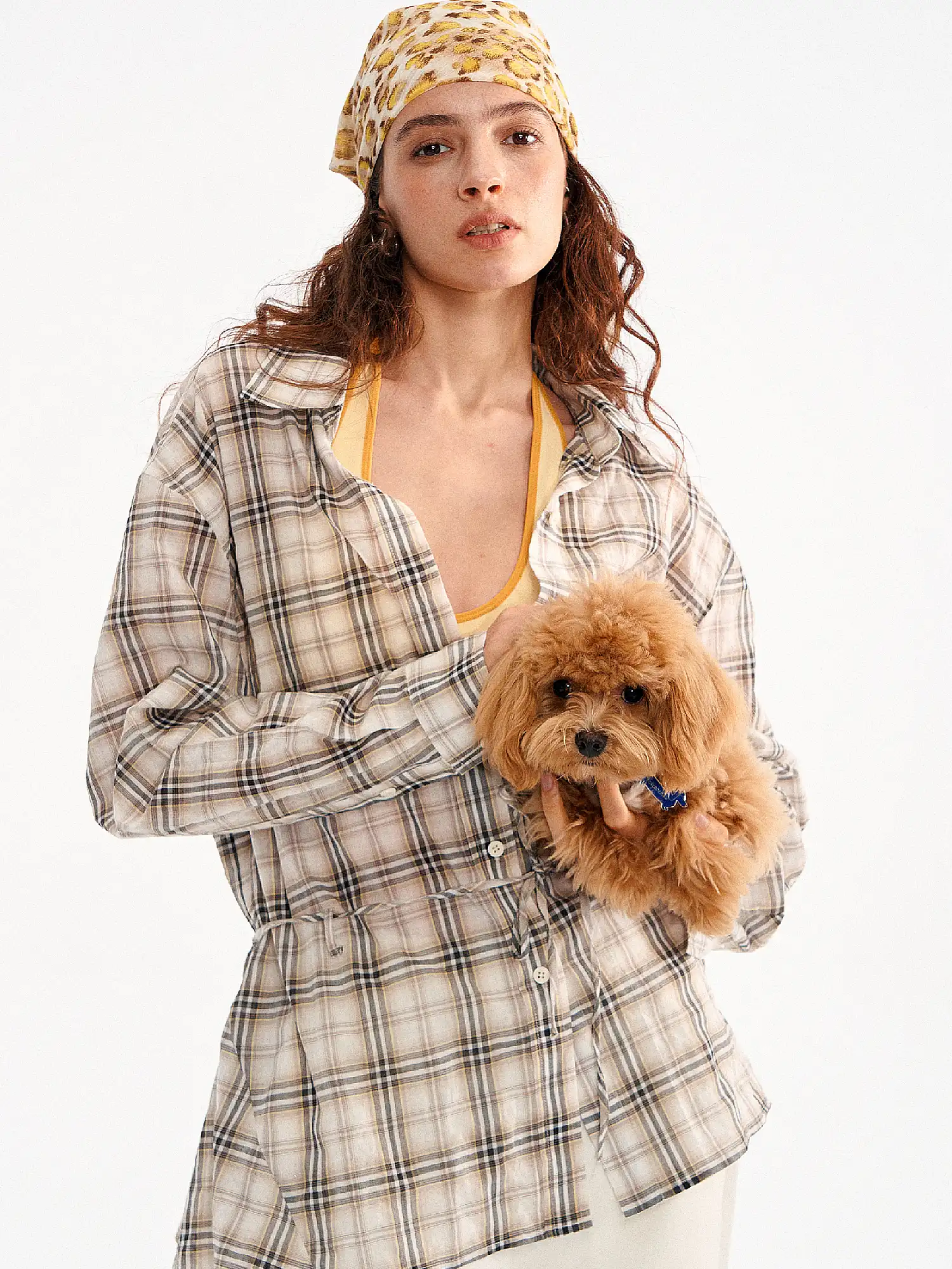 Plaid Tie Waist Long sleeves Shirt - Image 2