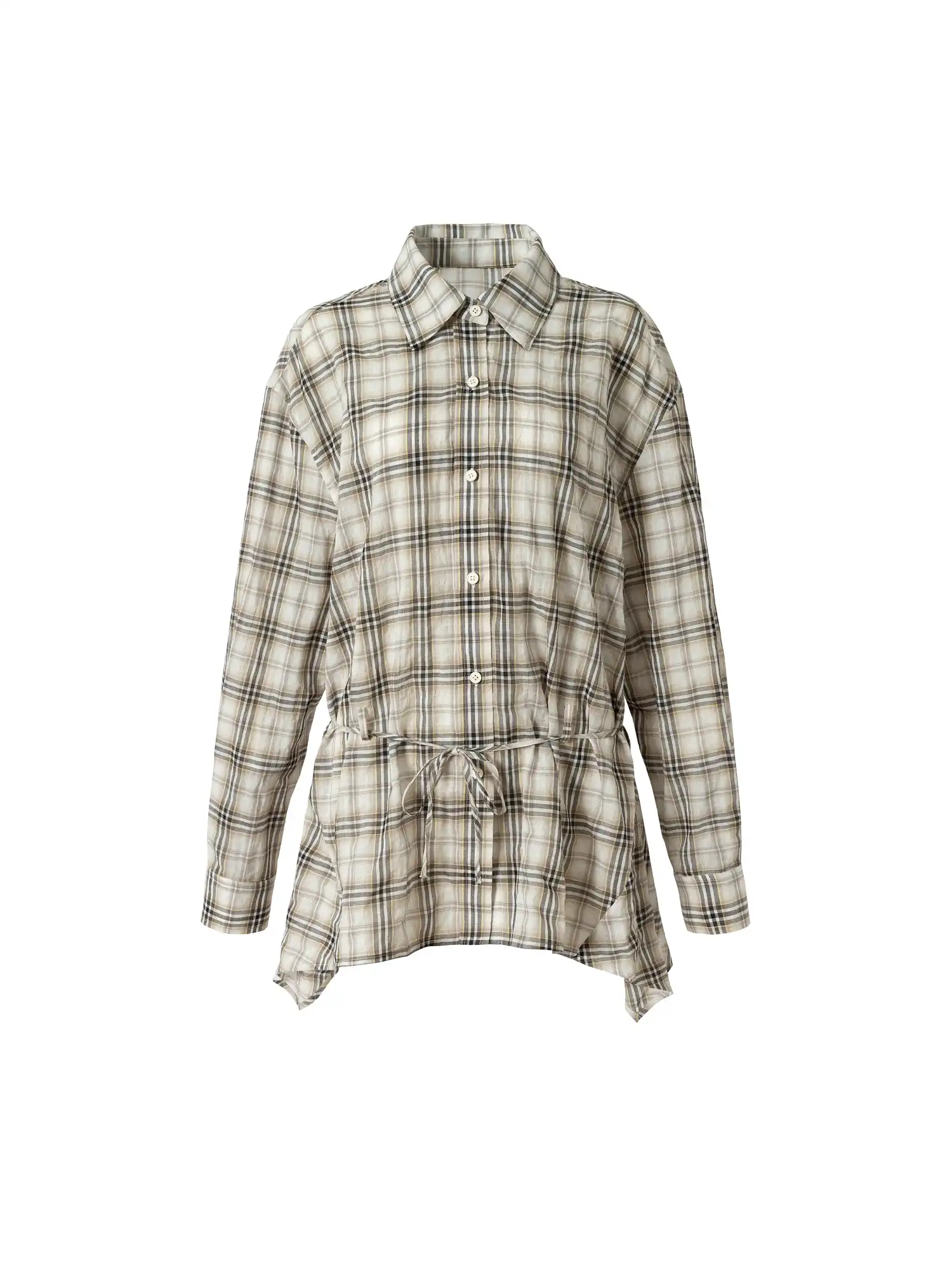 Plaid Tie Waist Long sleeves Shirt - Image 3