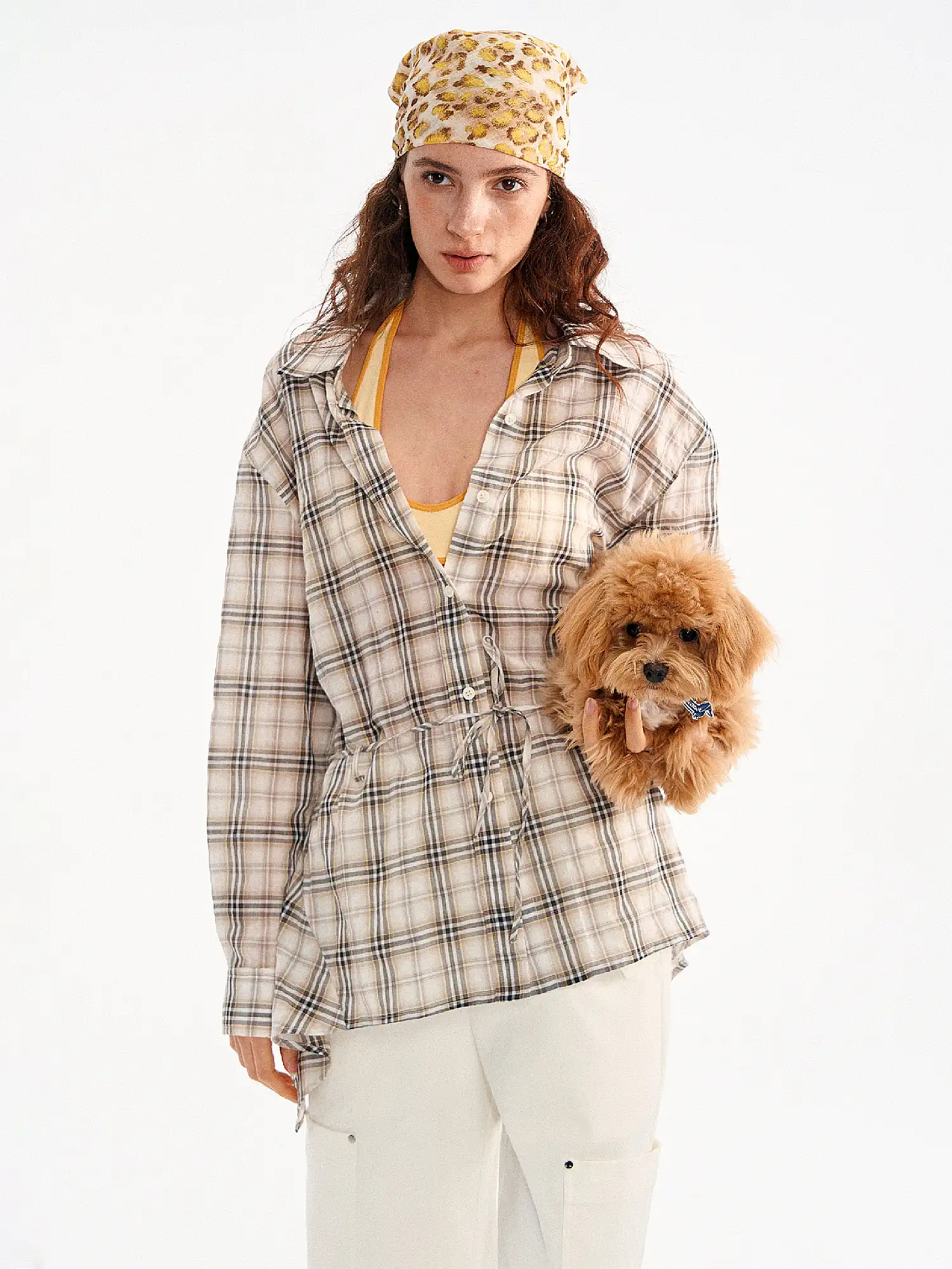 Plaid Tie Waist Long sleeves Shirt - Image 4