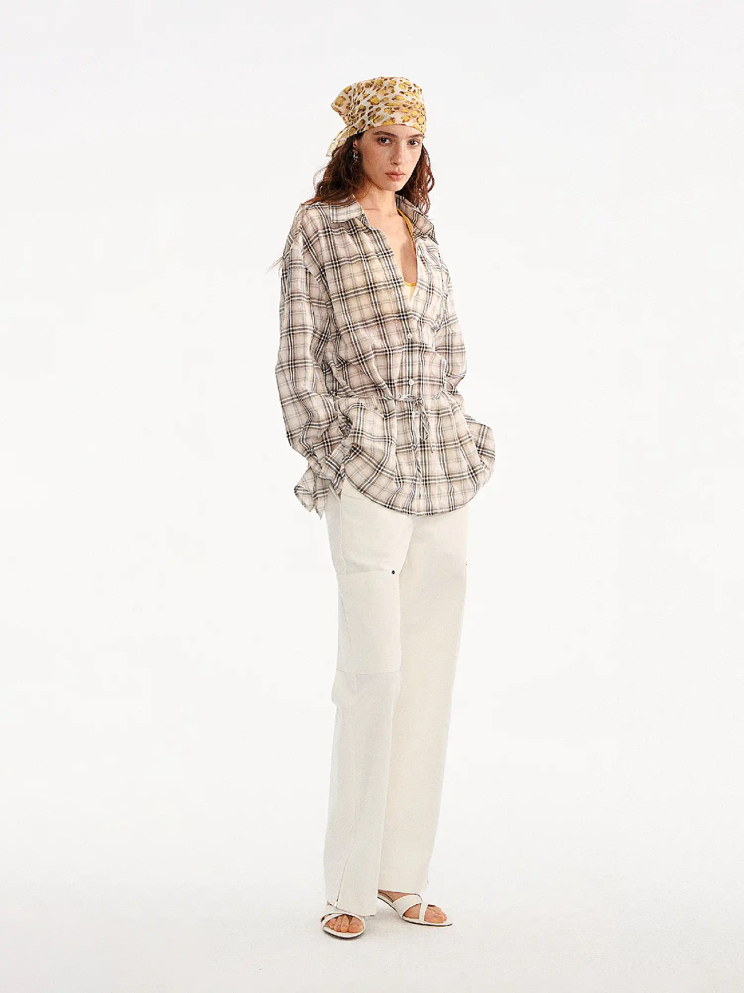 Plaid Tie Waist Long sleeves Shirt - Image 5